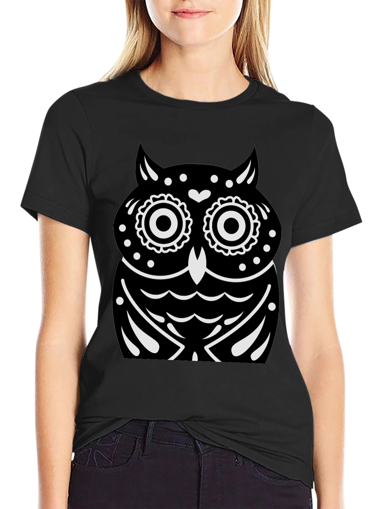 Black T-Shirt with Owl Graphic