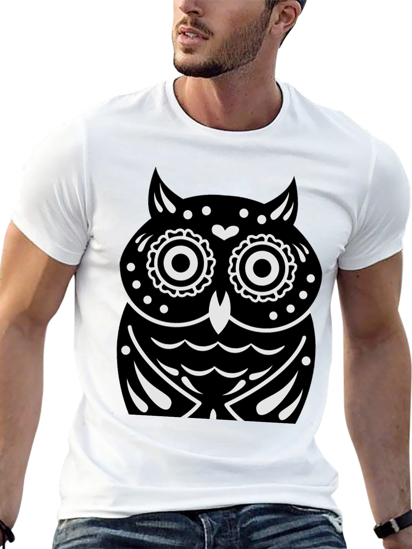 Black T-Shirt with Owl Graphic