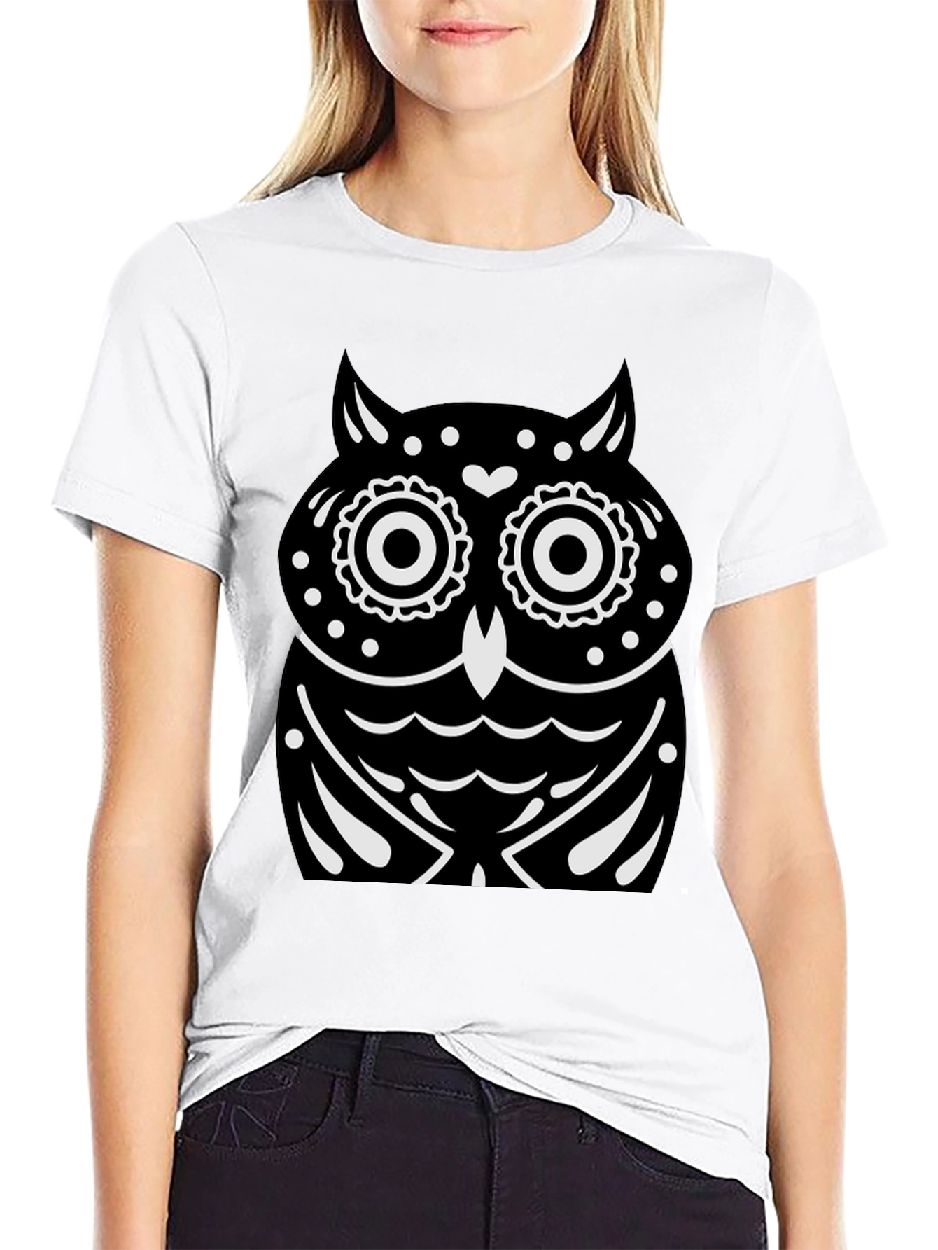 Black T-Shirt with Owl Graphic