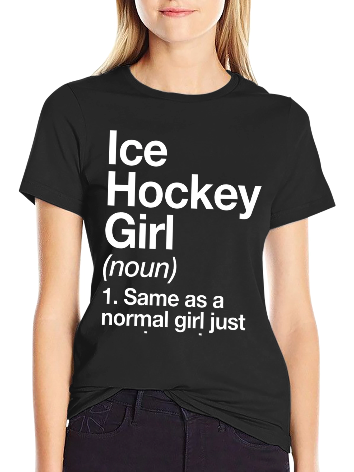Ice Hockey Girl Graphic T-Shirt - Black