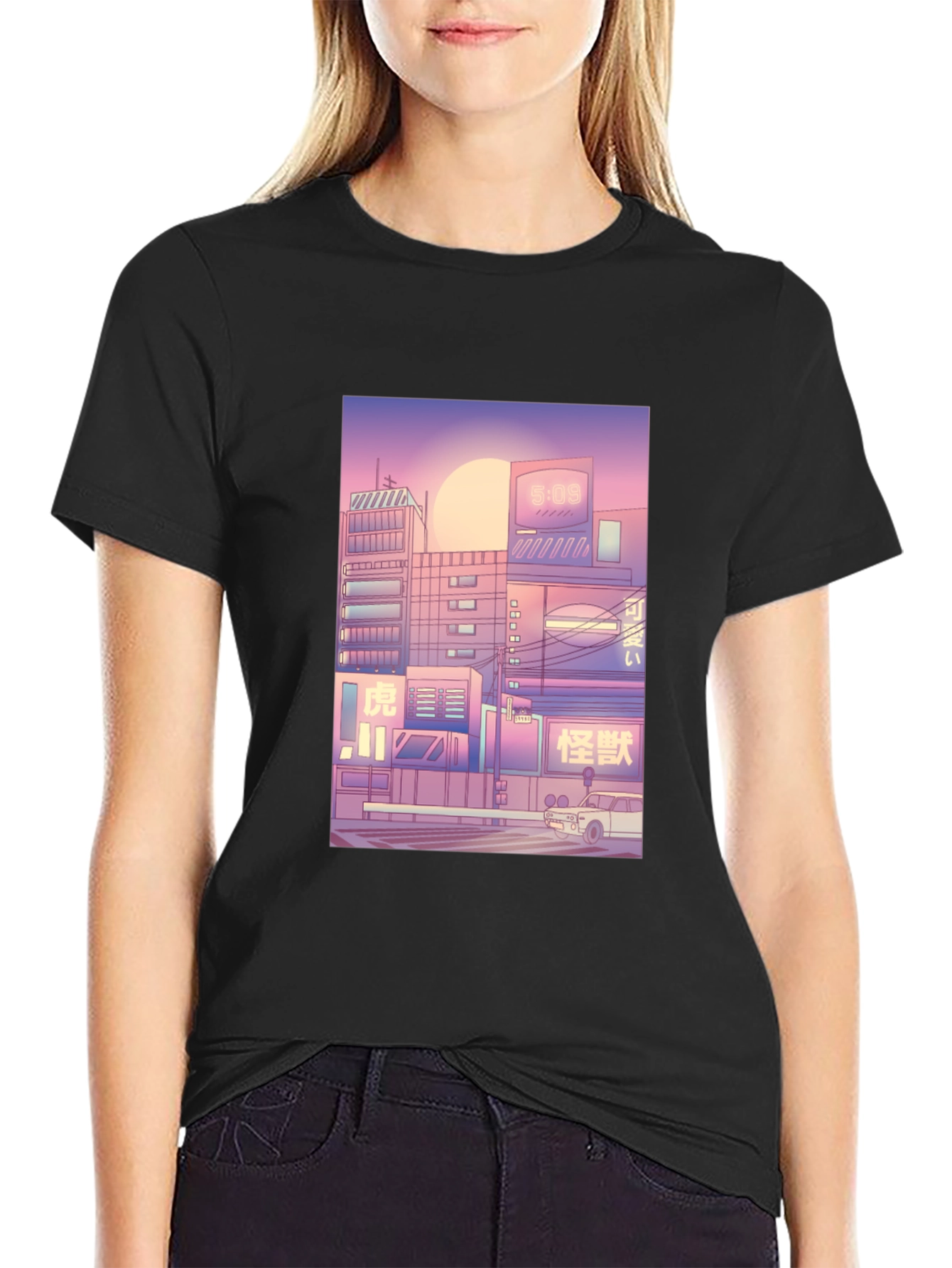 Retro Cityscape Graphic Tee - Black