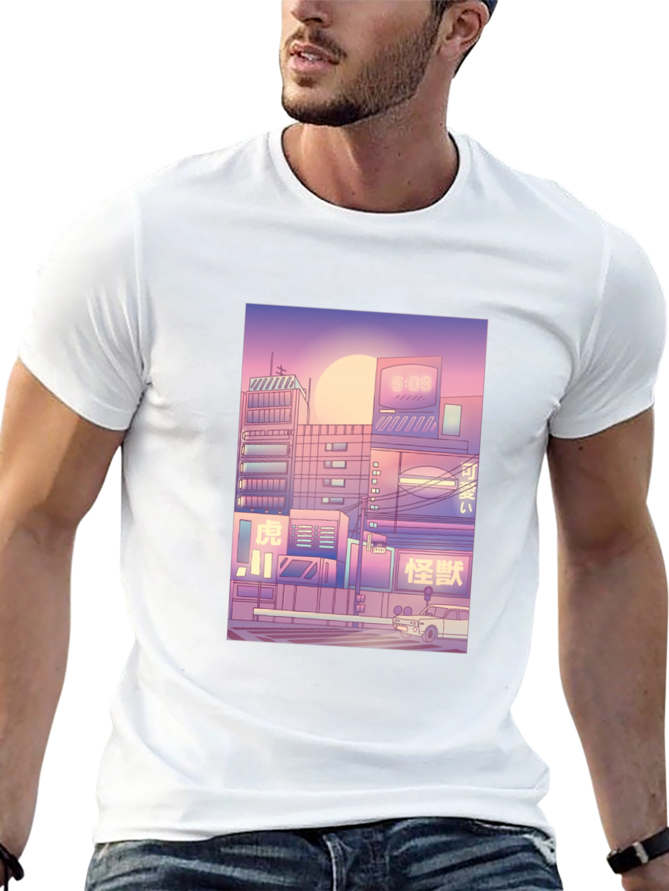 Retro Cityscape Graphic Tee - Black