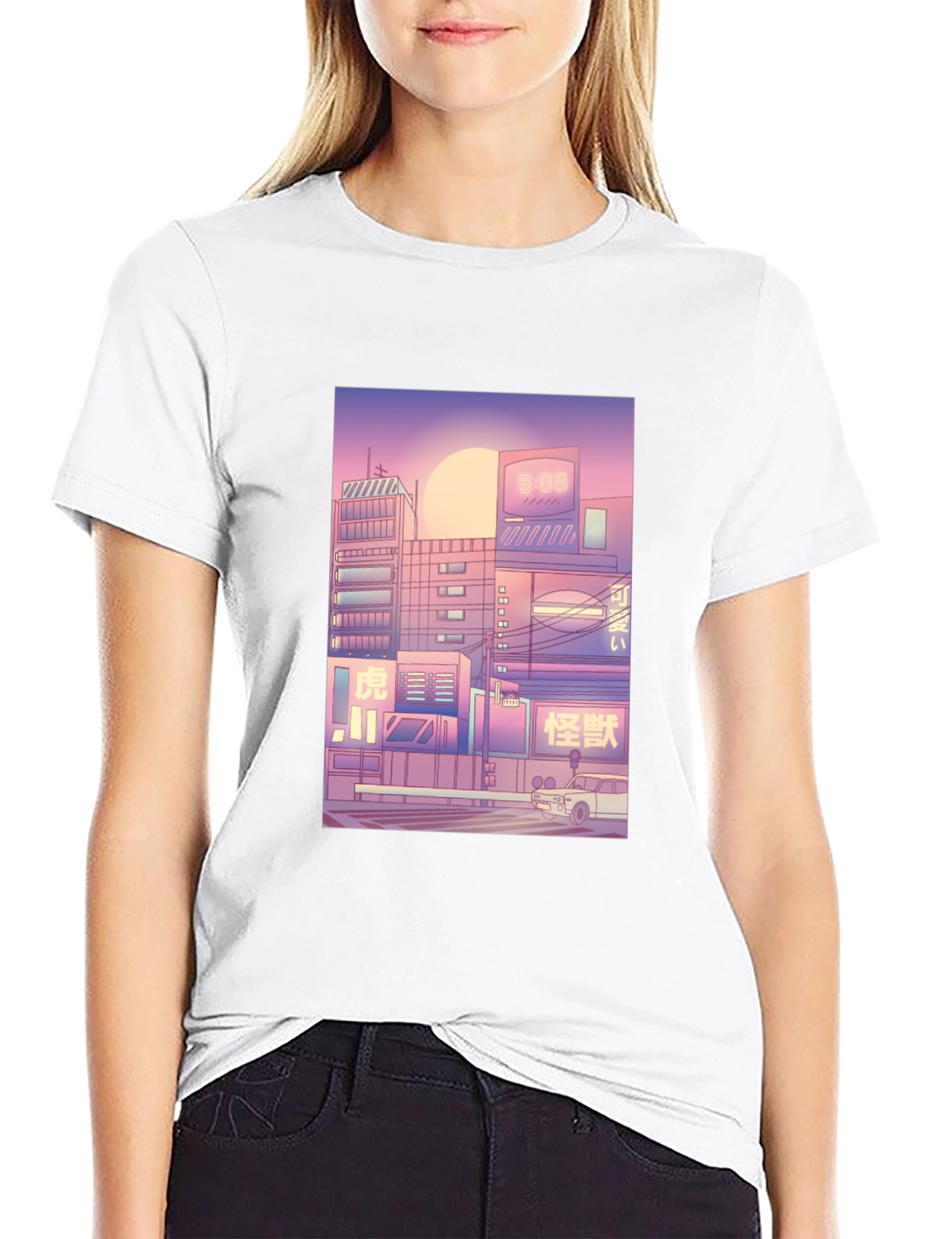 Retro Cityscape Graphic Tee - Black