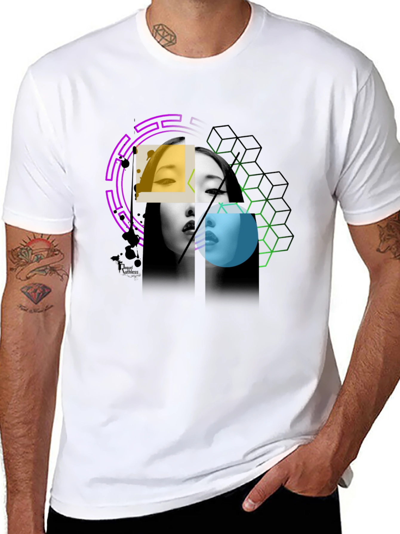 Abstract Woman Portrait Graphic Print Black Tee