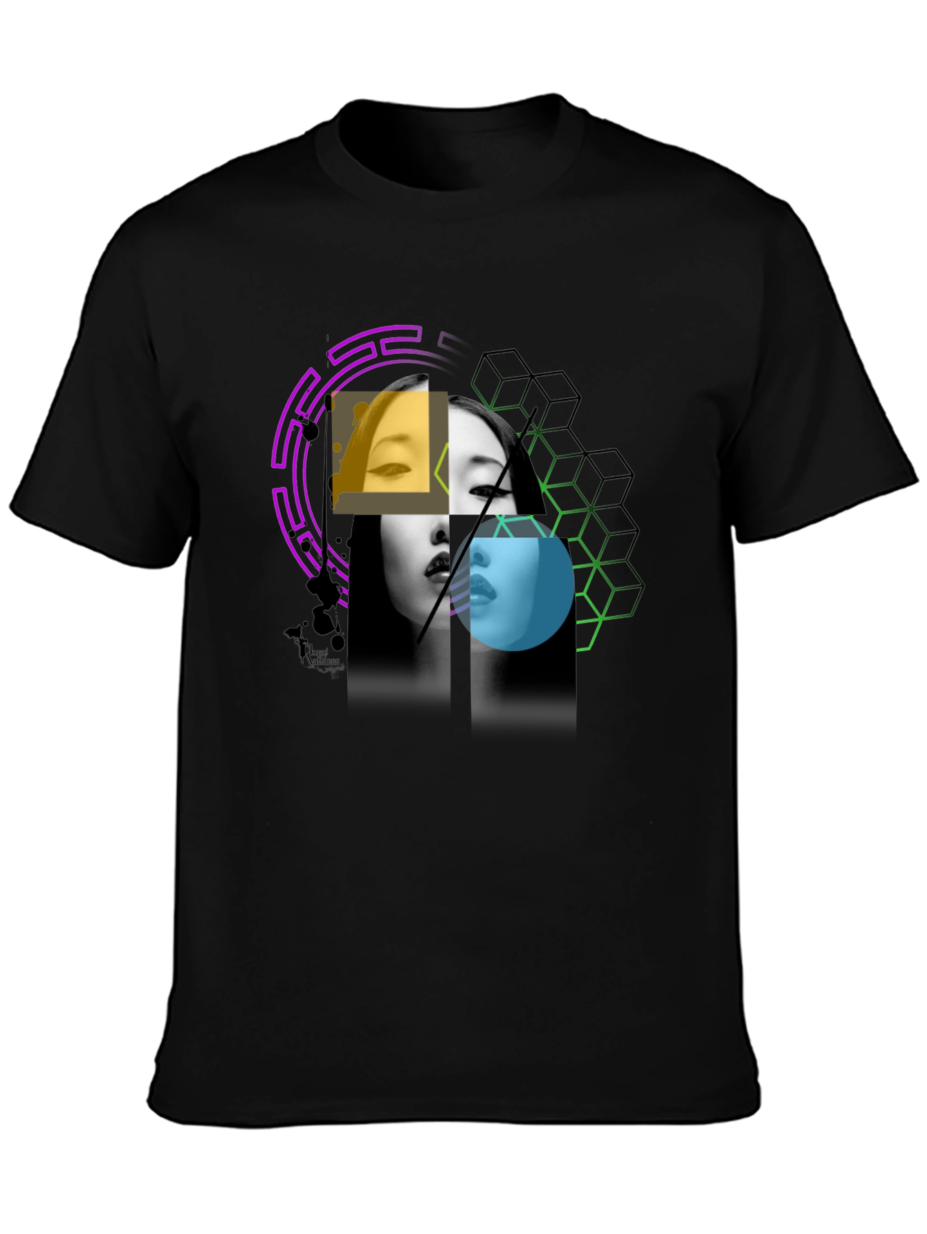 Abstract Woman Portrait Graphic Print Black Tee