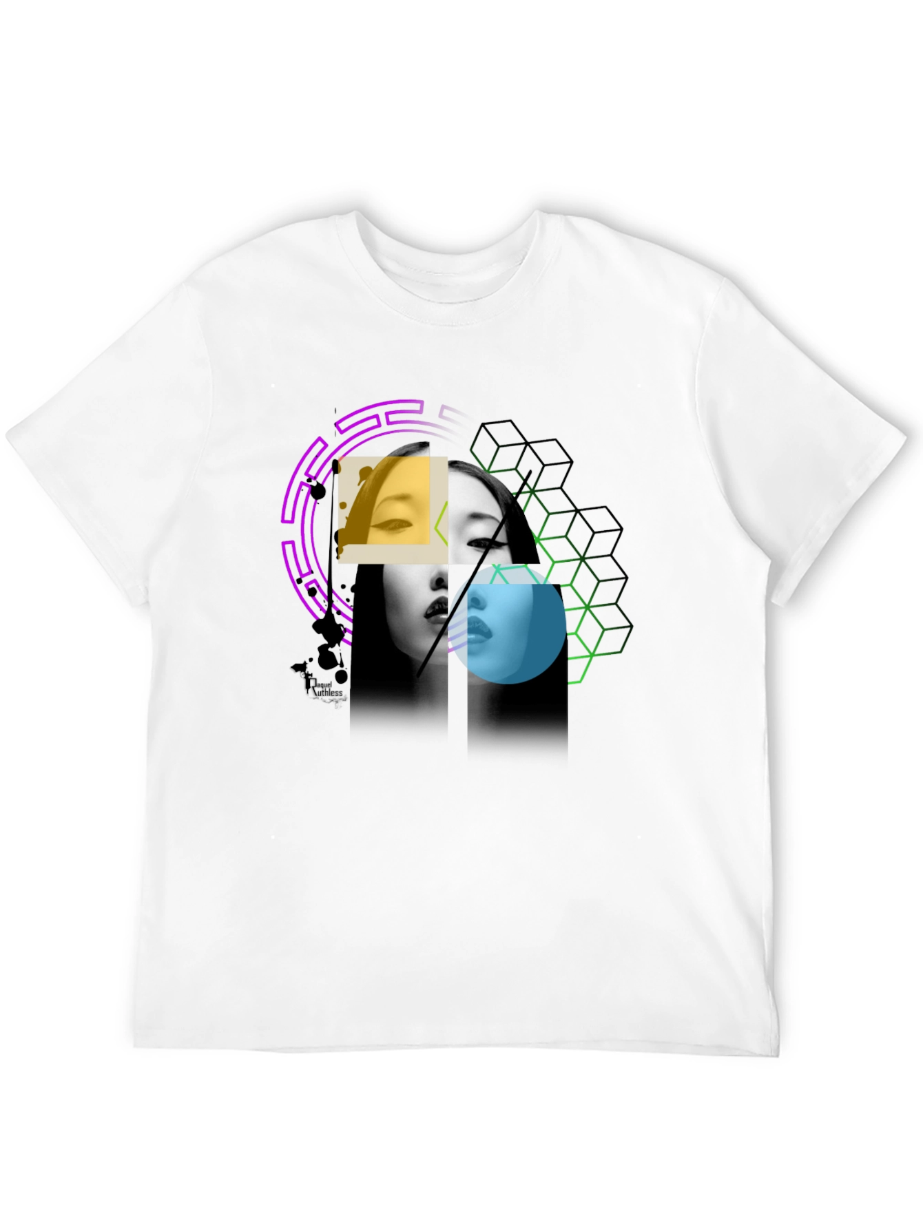 Abstract Woman Portrait Graphic Print Black Tee