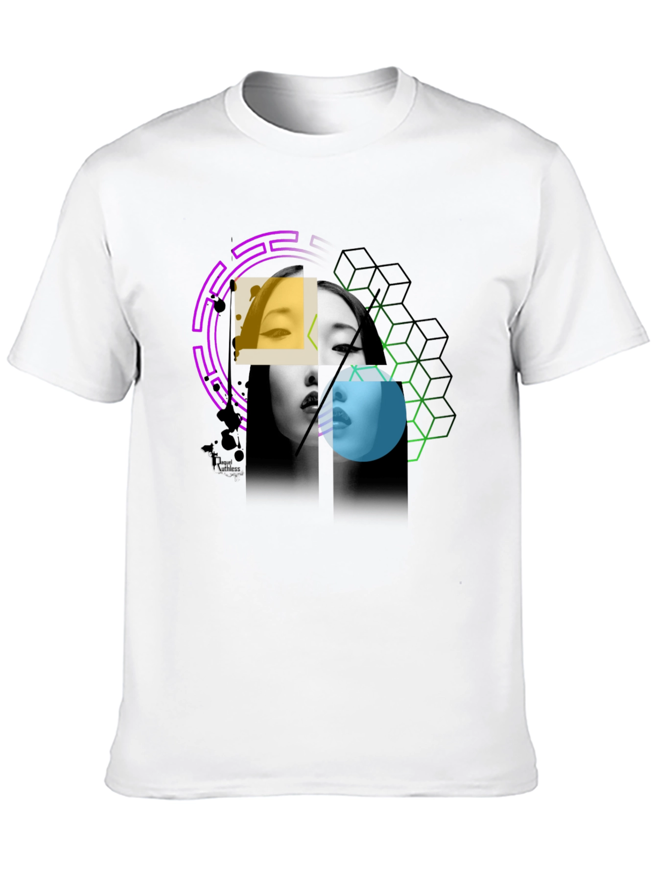 Abstract Woman Portrait Graphic Print Black Tee