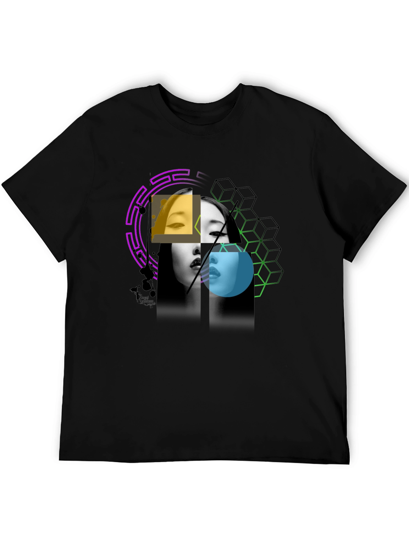 Abstract Woman Portrait Graphic Print Black Tee