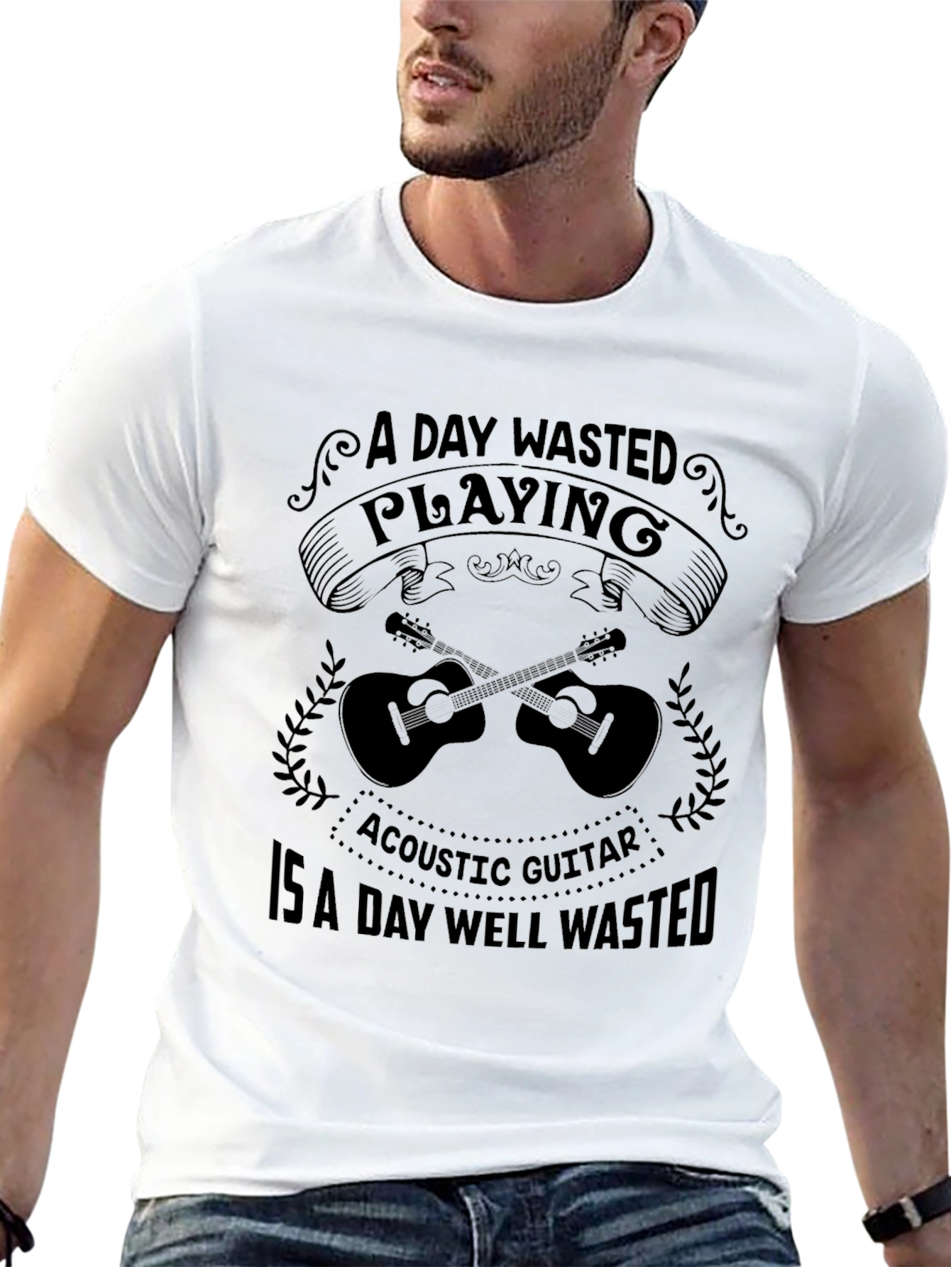 Acoustic Guitar T-Shirt: A Day Well Wasted