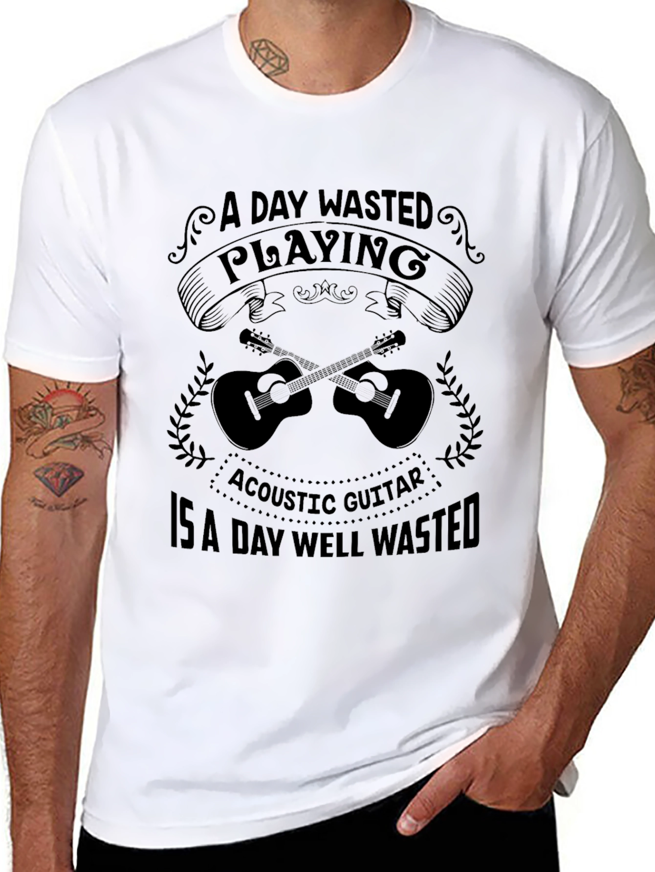 Acoustic Guitar T-Shirt: A Day Well Wasted