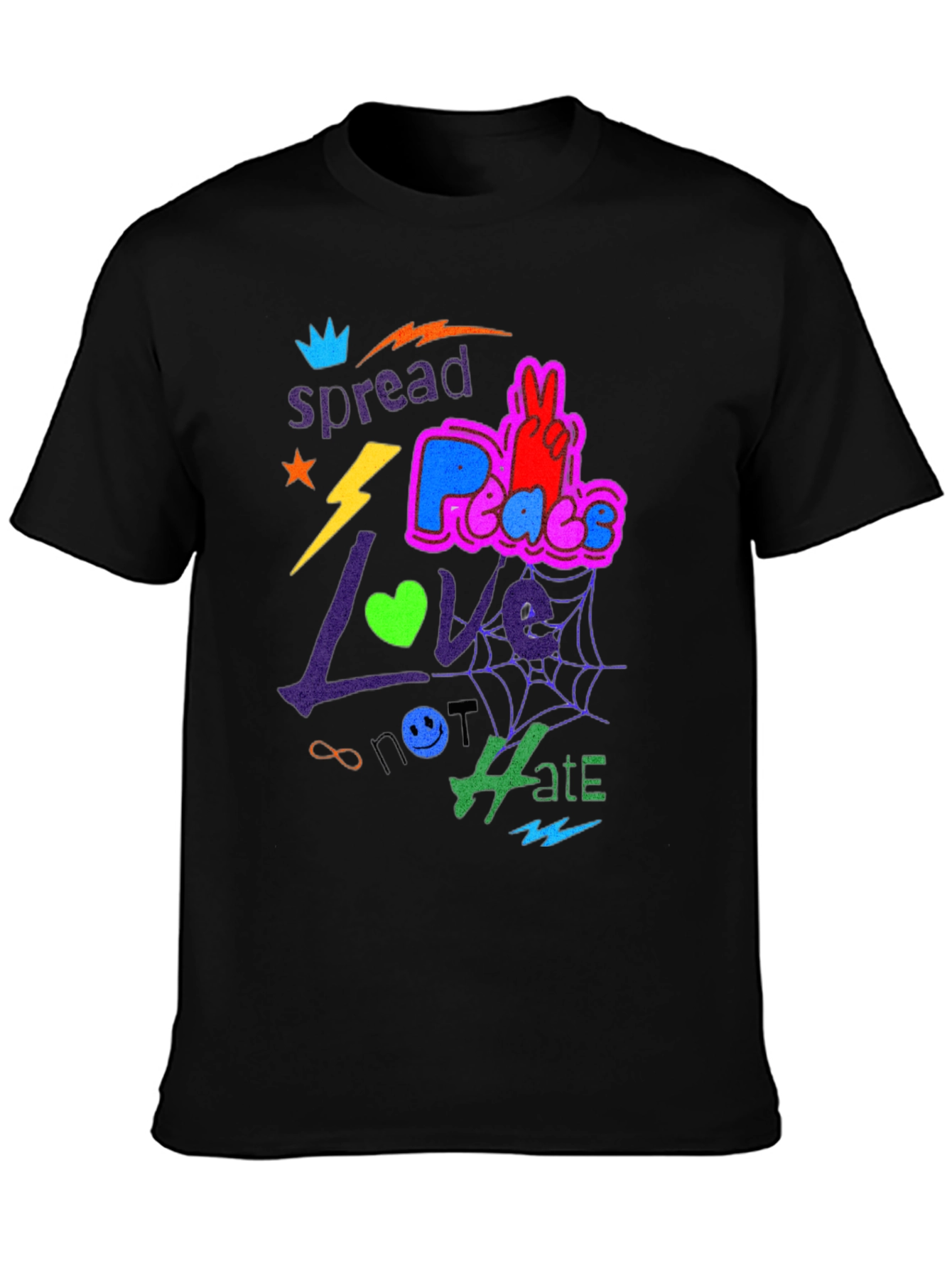 Spread Love Peace Not Hate Graphic Tee - Black