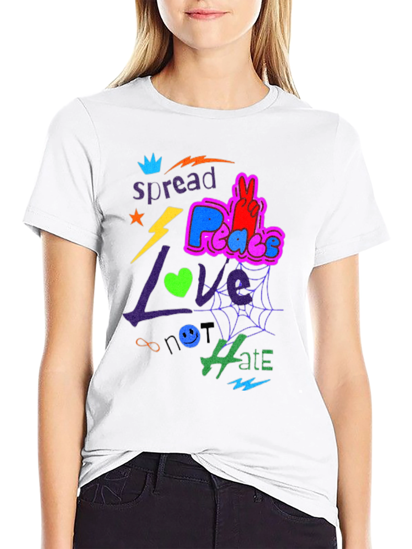 Spread Love Peace Not Hate Graphic Tee - Black