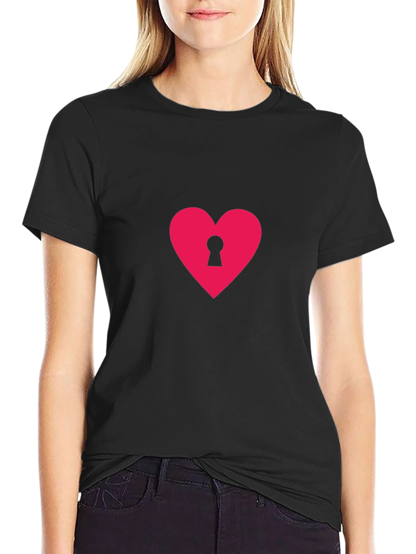 Heart Lock T-Shirt - Black Casual Tee