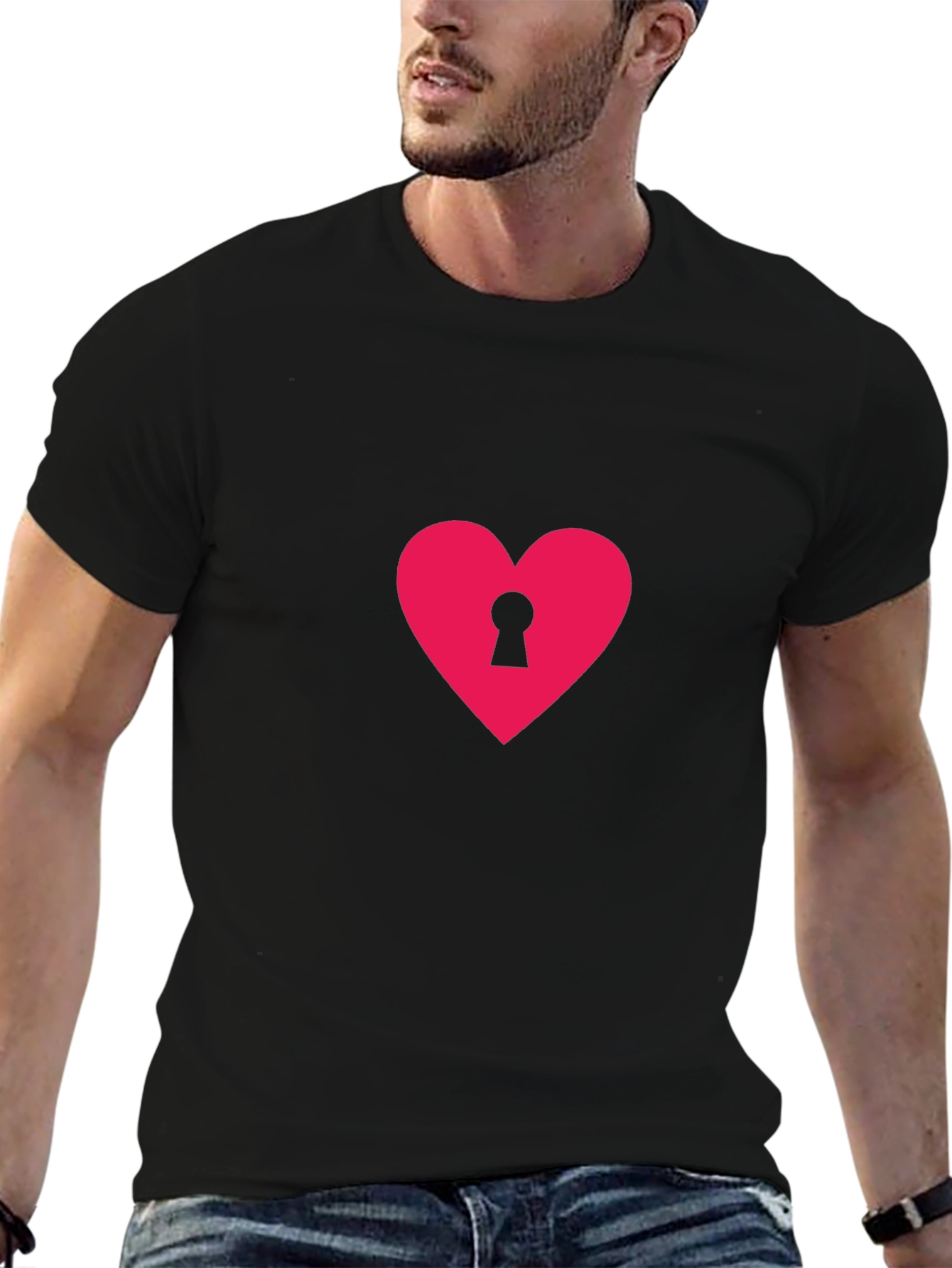 Heart Lock T-Shirt - Black Casual Tee
