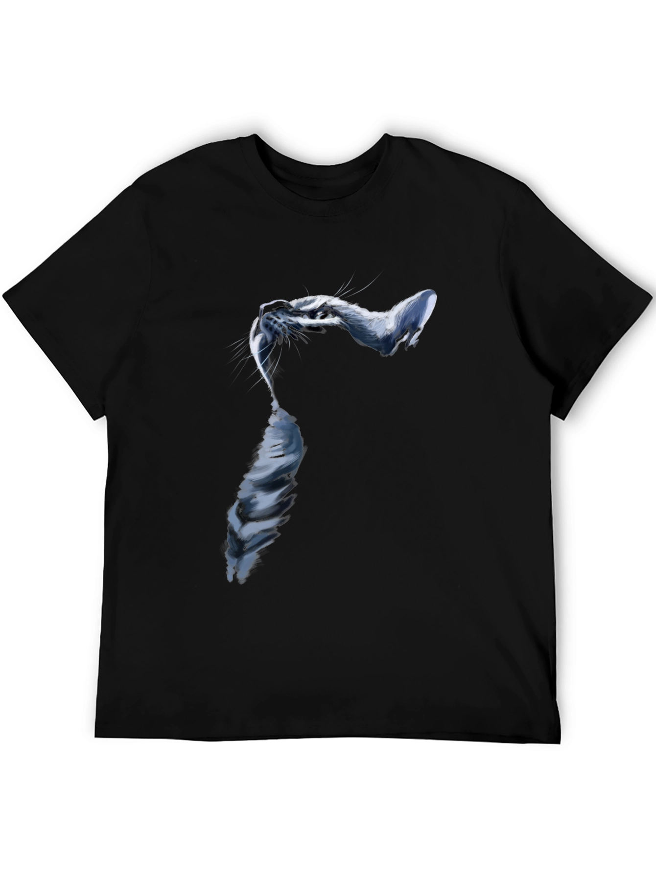 Stylish Cat Graphic Black T-Shirt