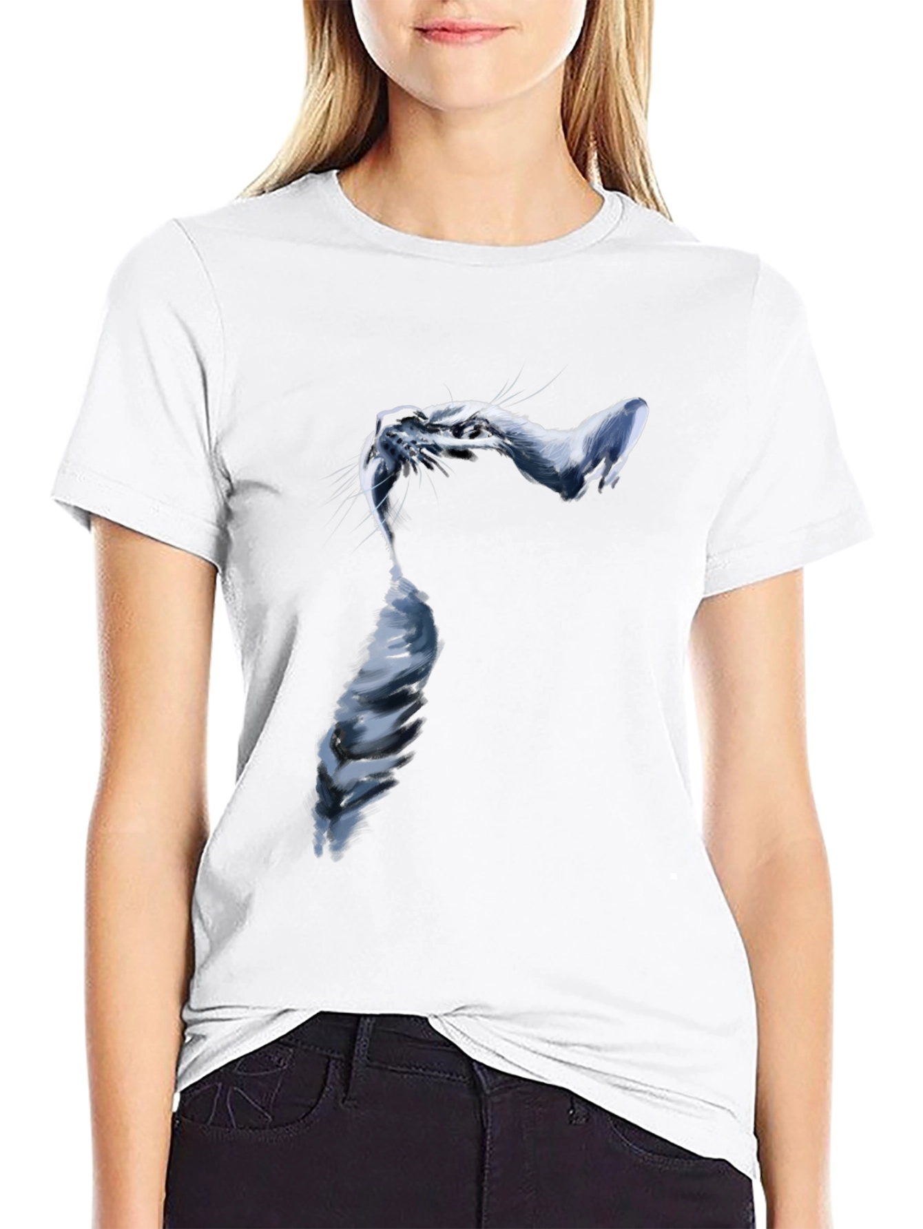 Stylish Cat Graphic Black T-Shirt