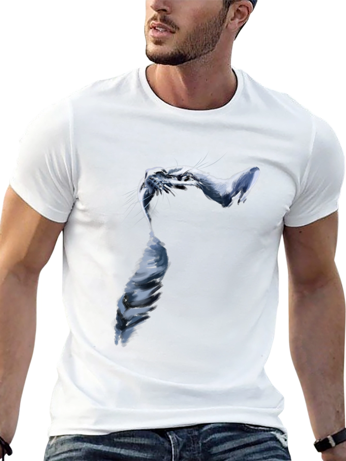 Stylish Cat Graphic Black T-Shirt