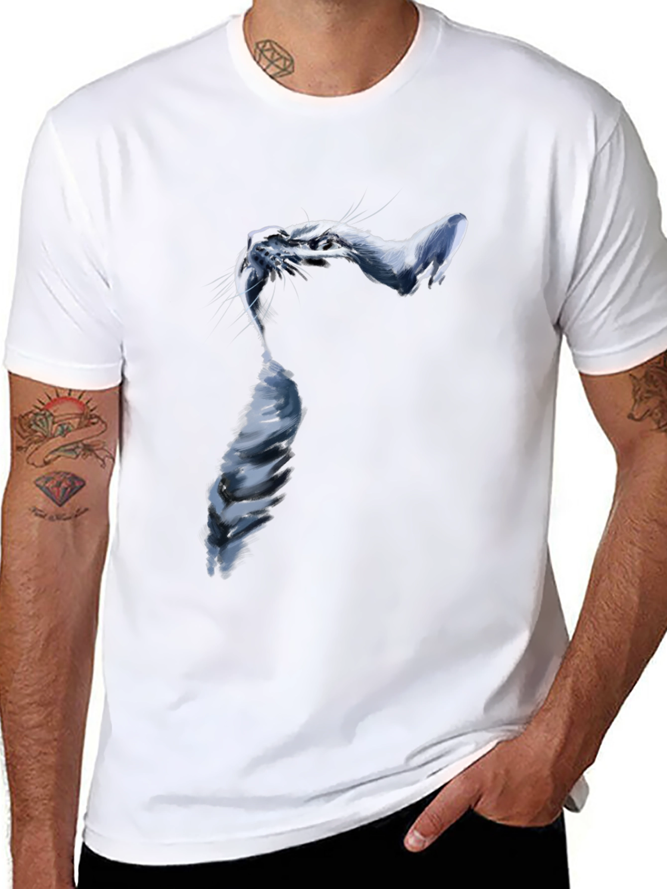 Stylish Cat Graphic Black T-Shirt