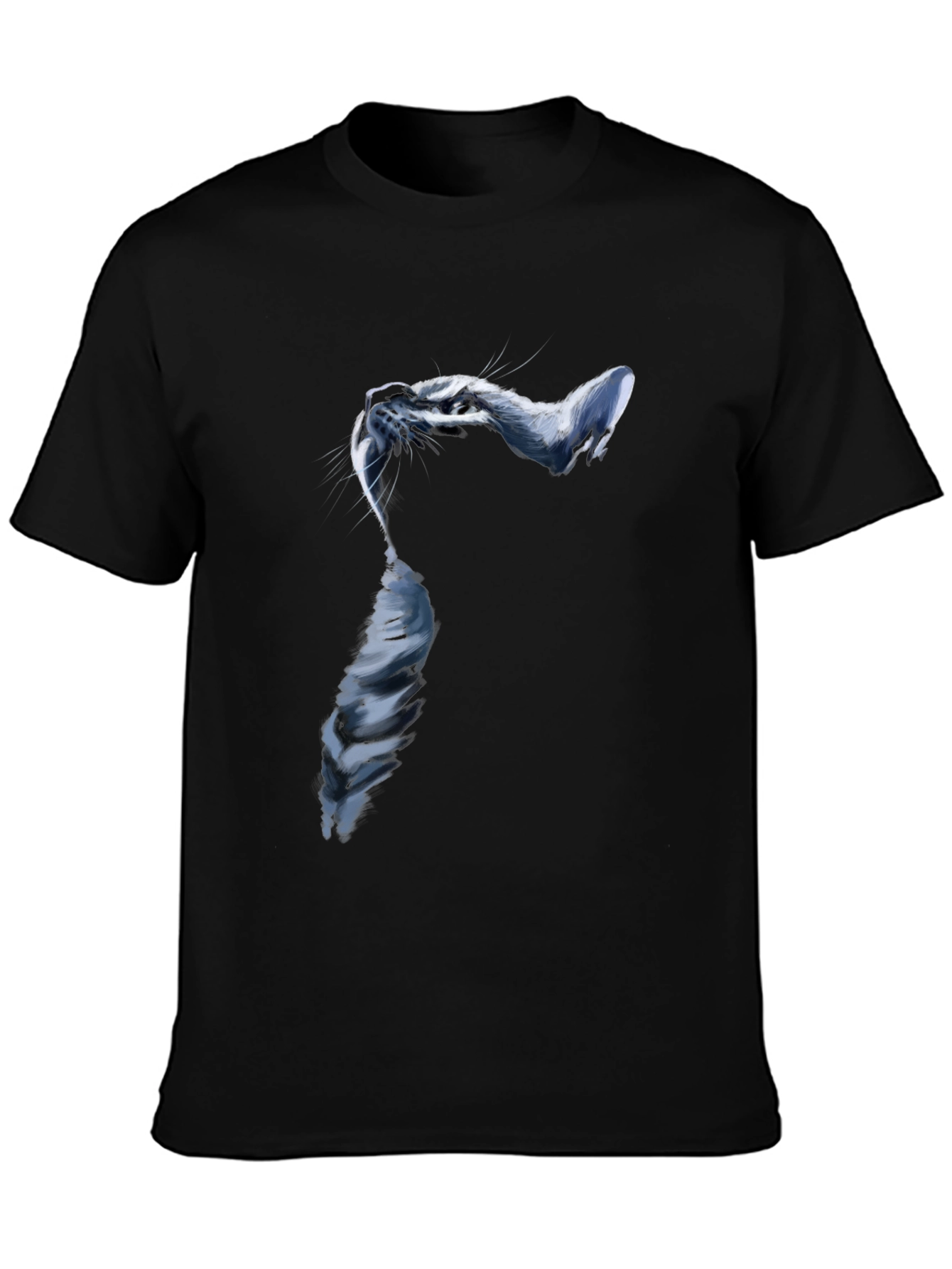 Stylish Cat Graphic Black T-Shirt