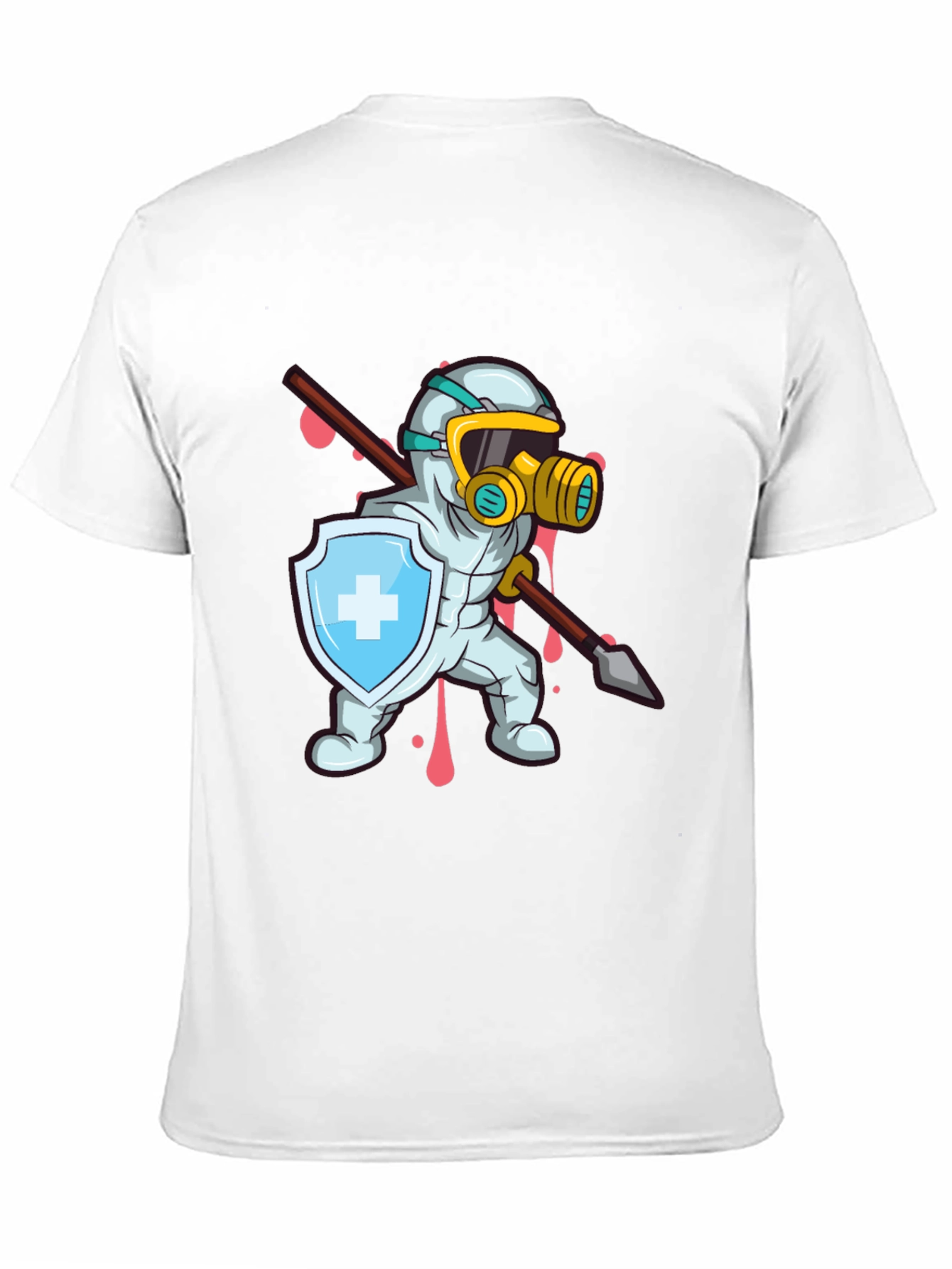 Protective Hero T-Shirt Shield Spear Cartoon Style