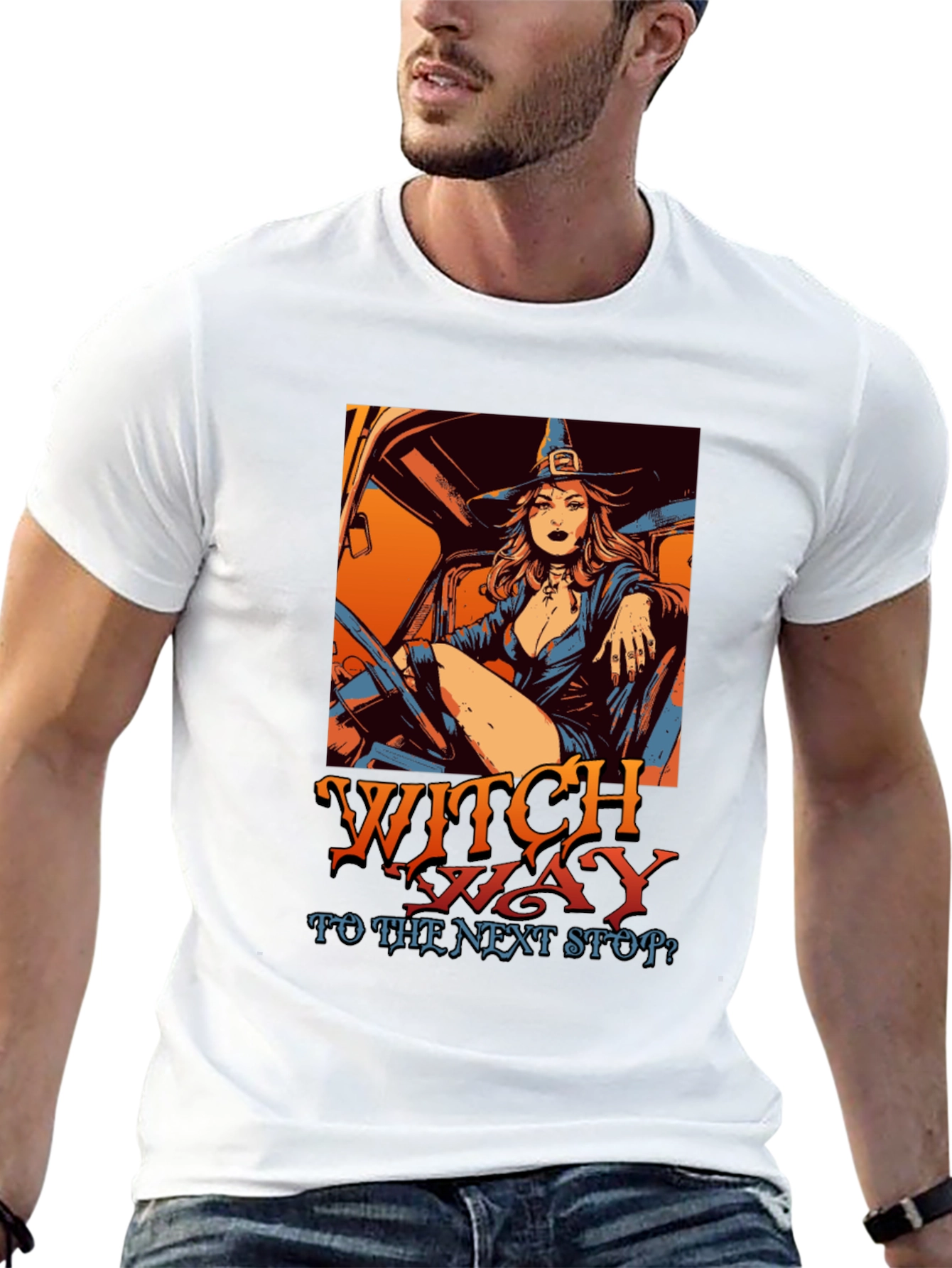 Witch Way T-Shirt - Halloween Trucker Witch