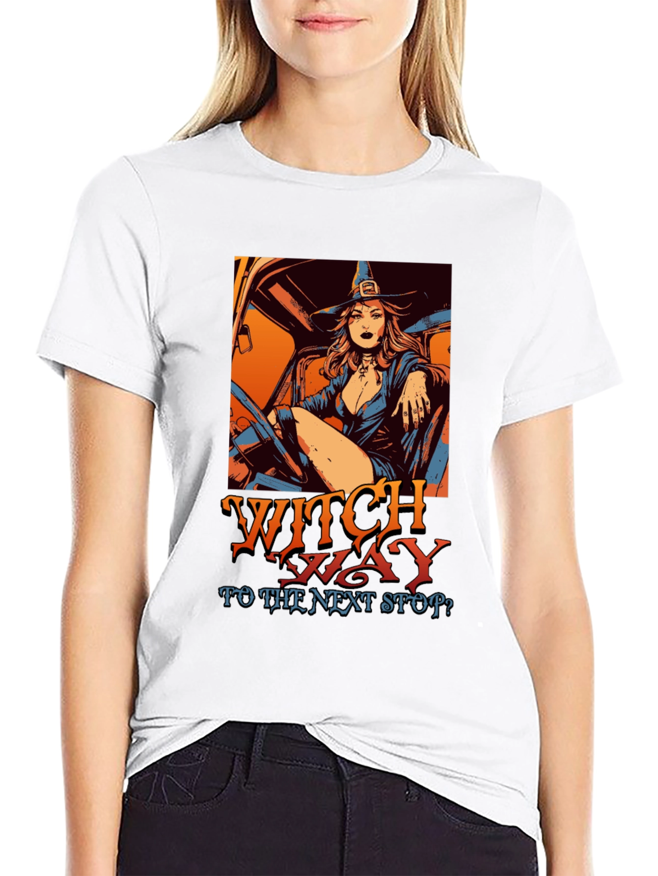 Witch Way T-Shirt - Halloween Trucker Witch