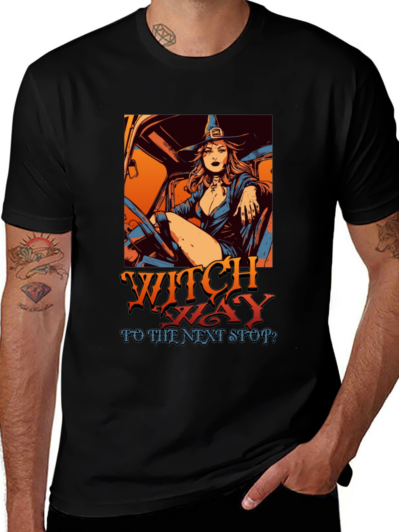 Witch Way T-Shirt - Halloween Trucker Witch