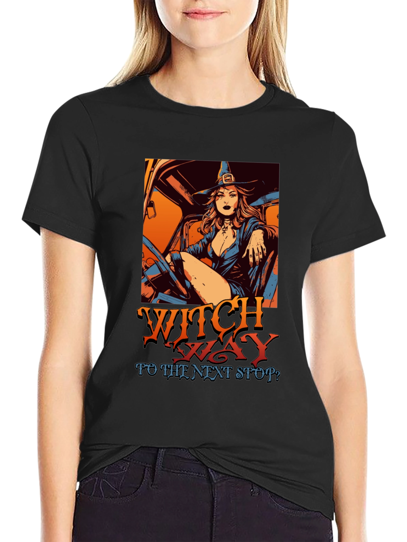 Witch Way T-Shirt - Halloween Trucker Witch