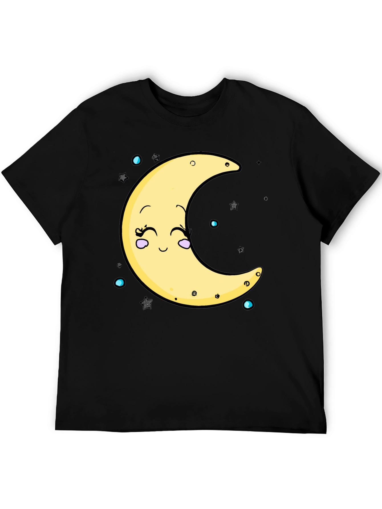 Cute Moon Graphic T-Shirt - Black Cotton Blend