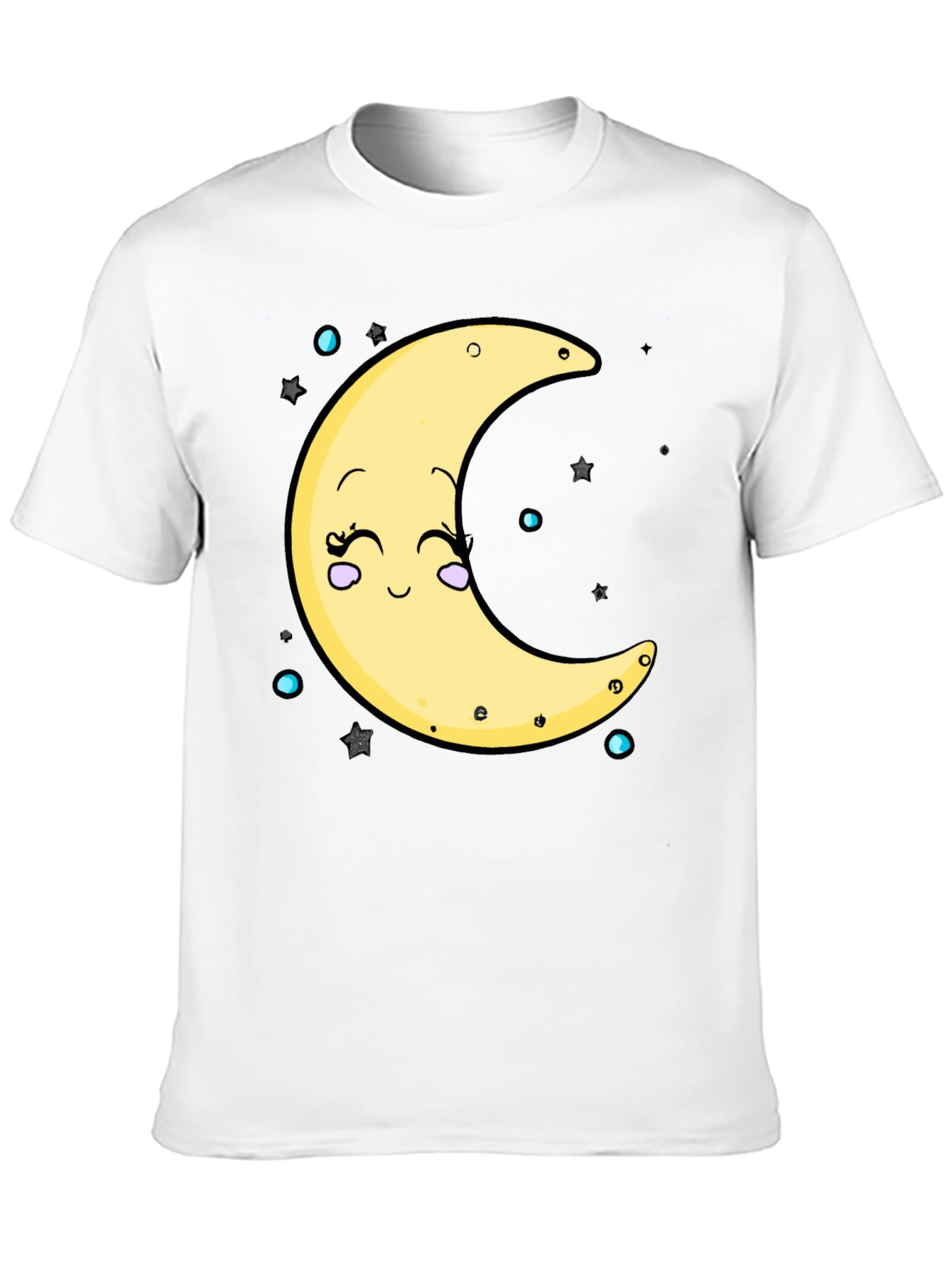 Cute Moon Graphic T-Shirt - Black Cotton Blend