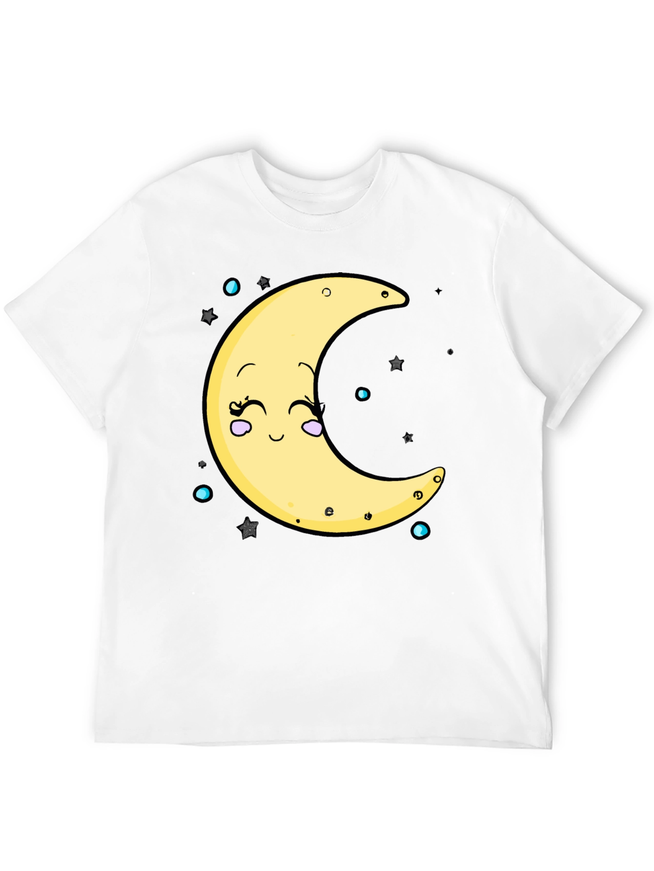 Cute Moon Graphic T-Shirt - Black Cotton Blend