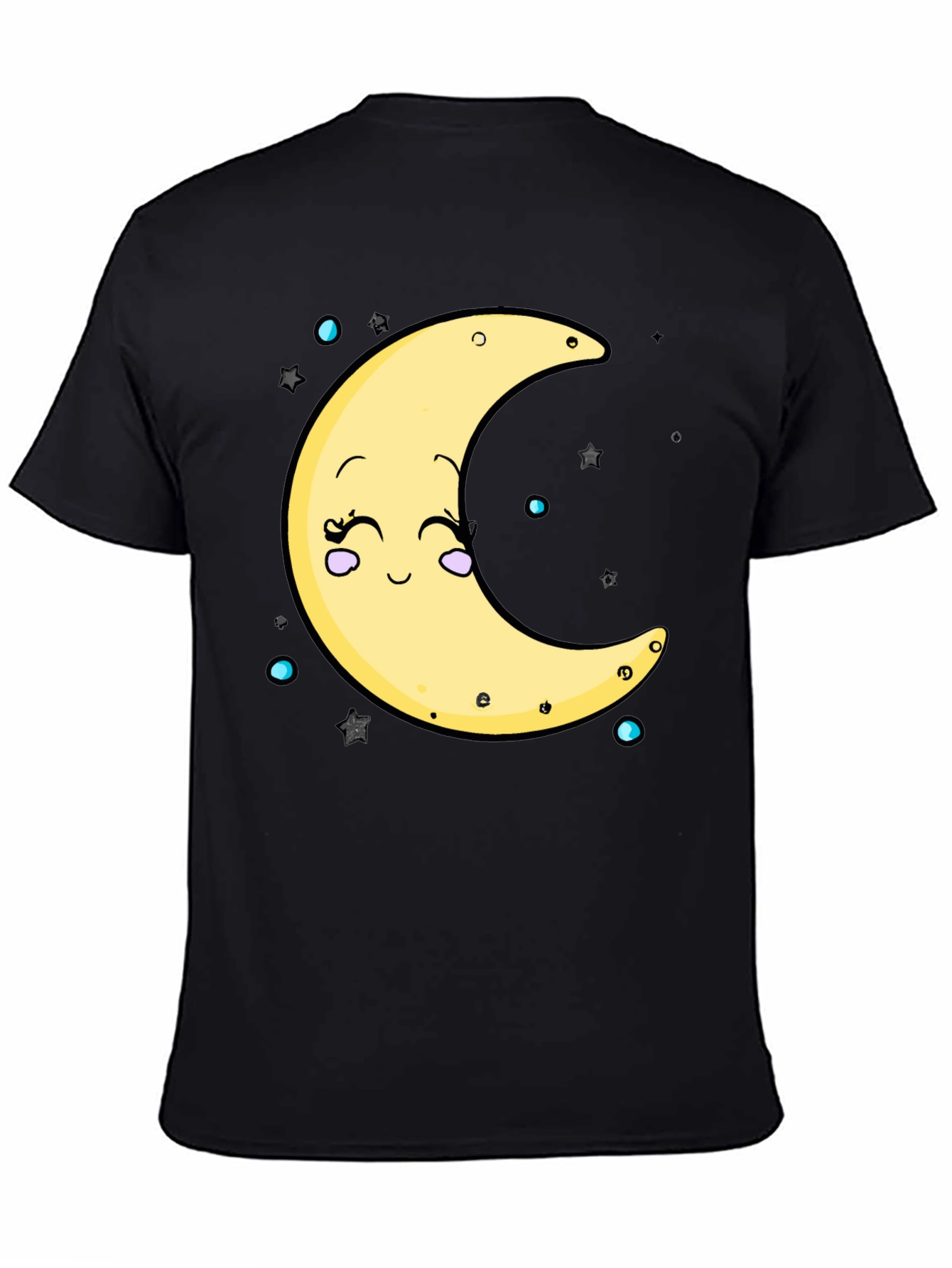 Cute Moon Graphic T-Shirt - Black Cotton Blend