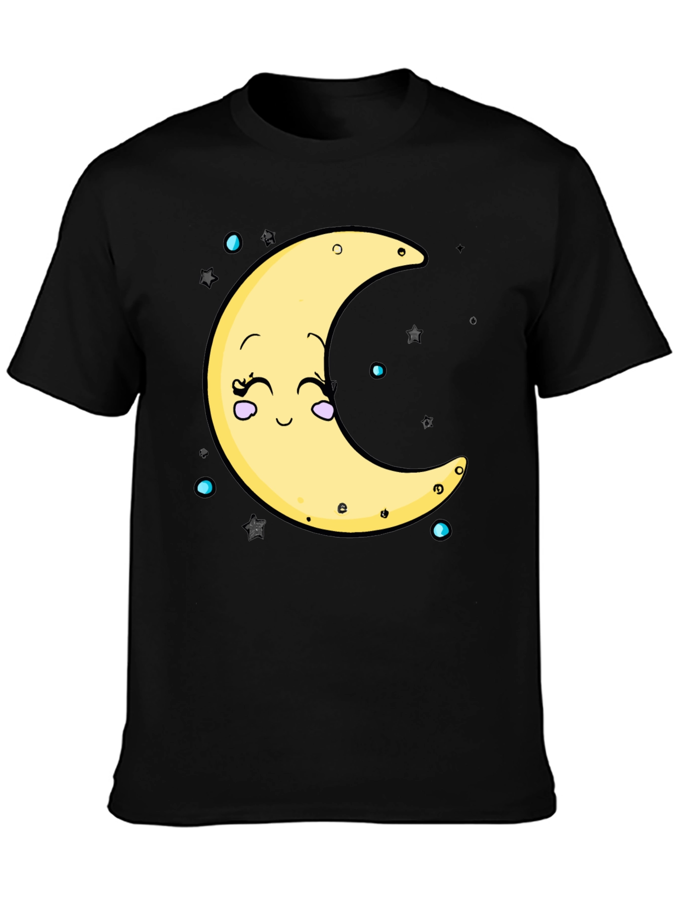 Cute Moon Graphic T-Shirt - Black Cotton Blend
