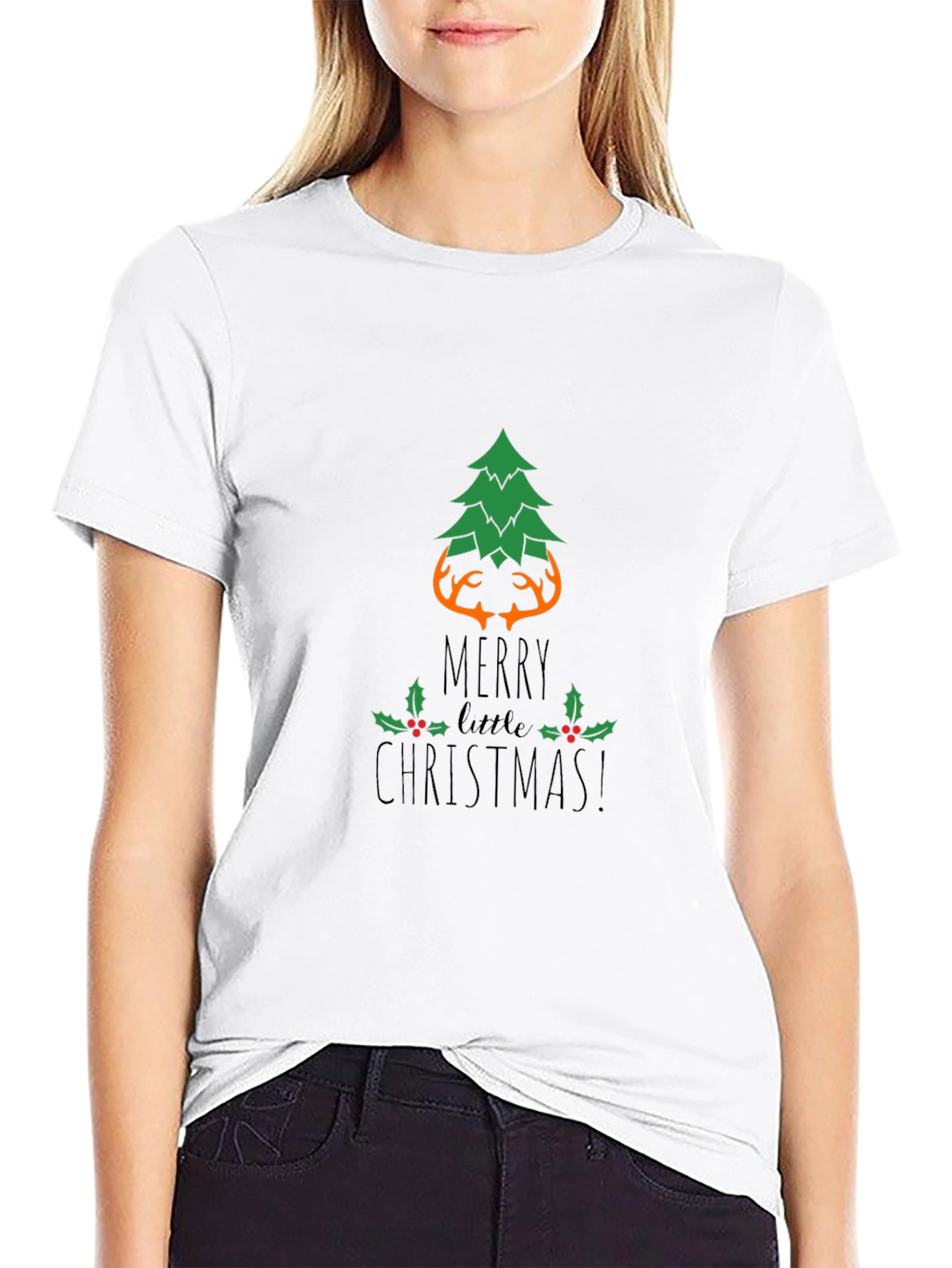 Festive Christmas Tree Antler Graphic Tee