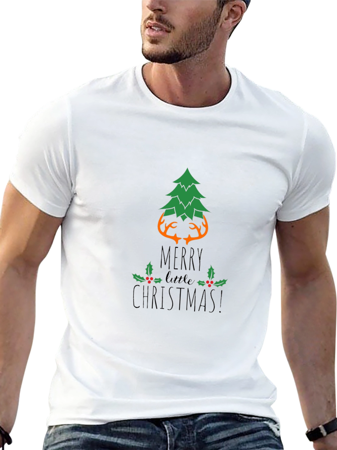 Festive Christmas Tree Antler Graphic Tee