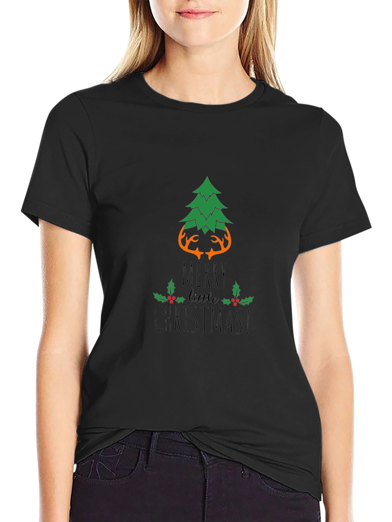 Festive Christmas Tree Antler Graphic Tee