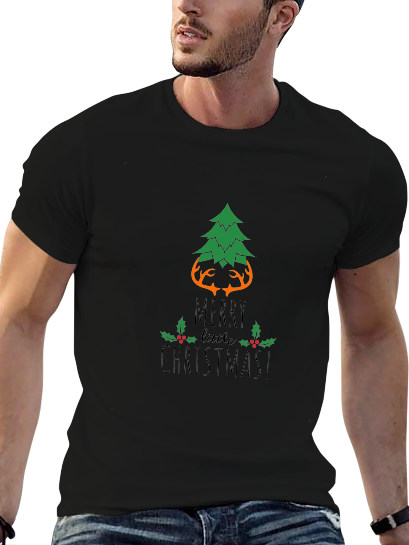 Festive Christmas Tree Antler Graphic Tee