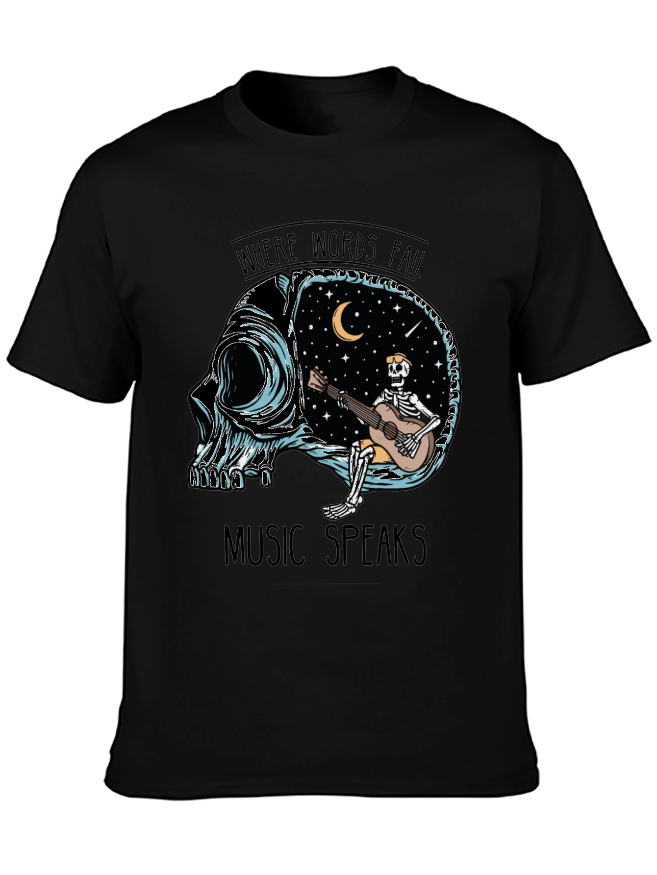 Music Speaks T-Shirt - Skull Guitar Skeleton