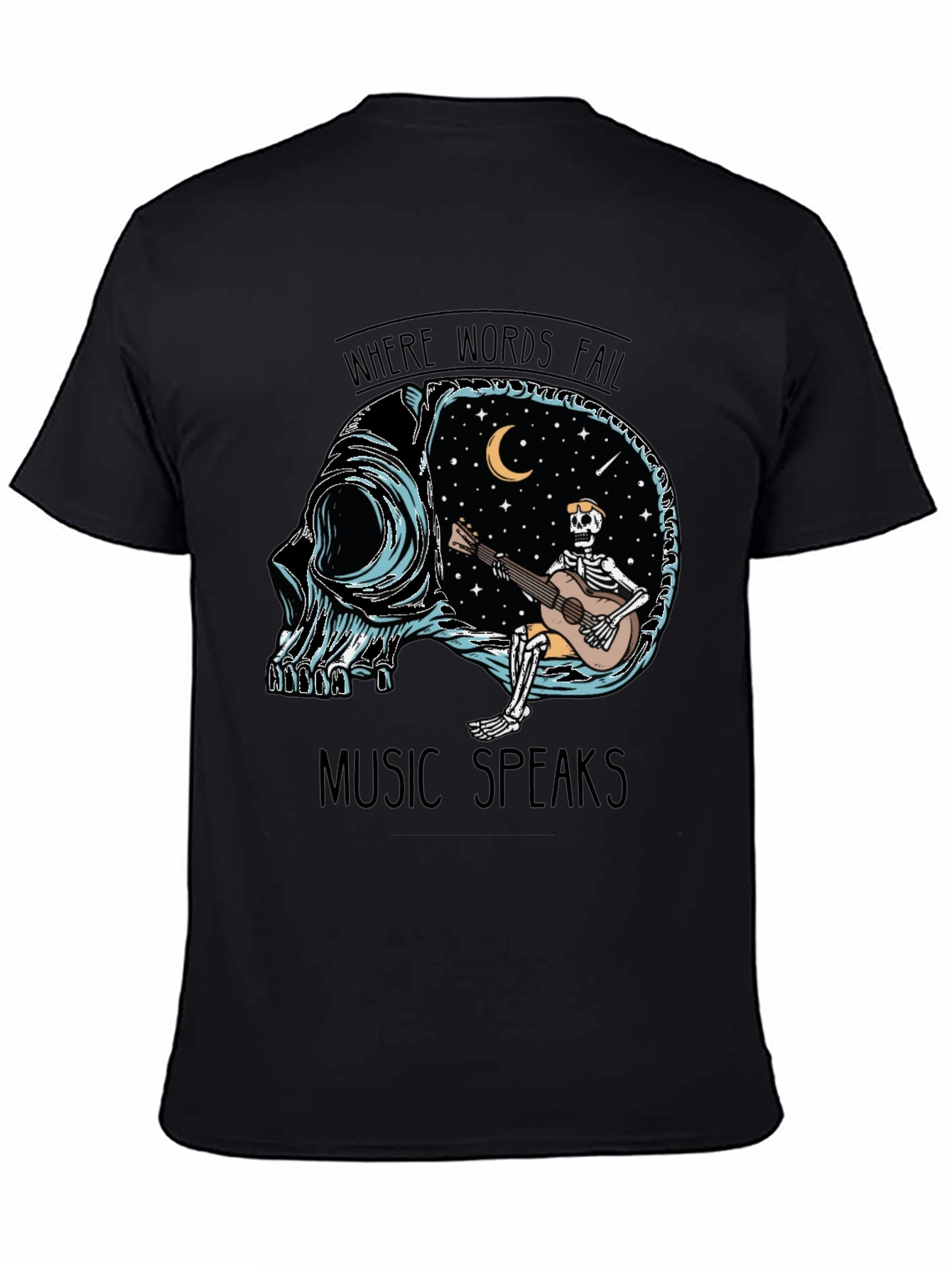 Music Speaks T-Shirt - Skull Guitar Skeleton