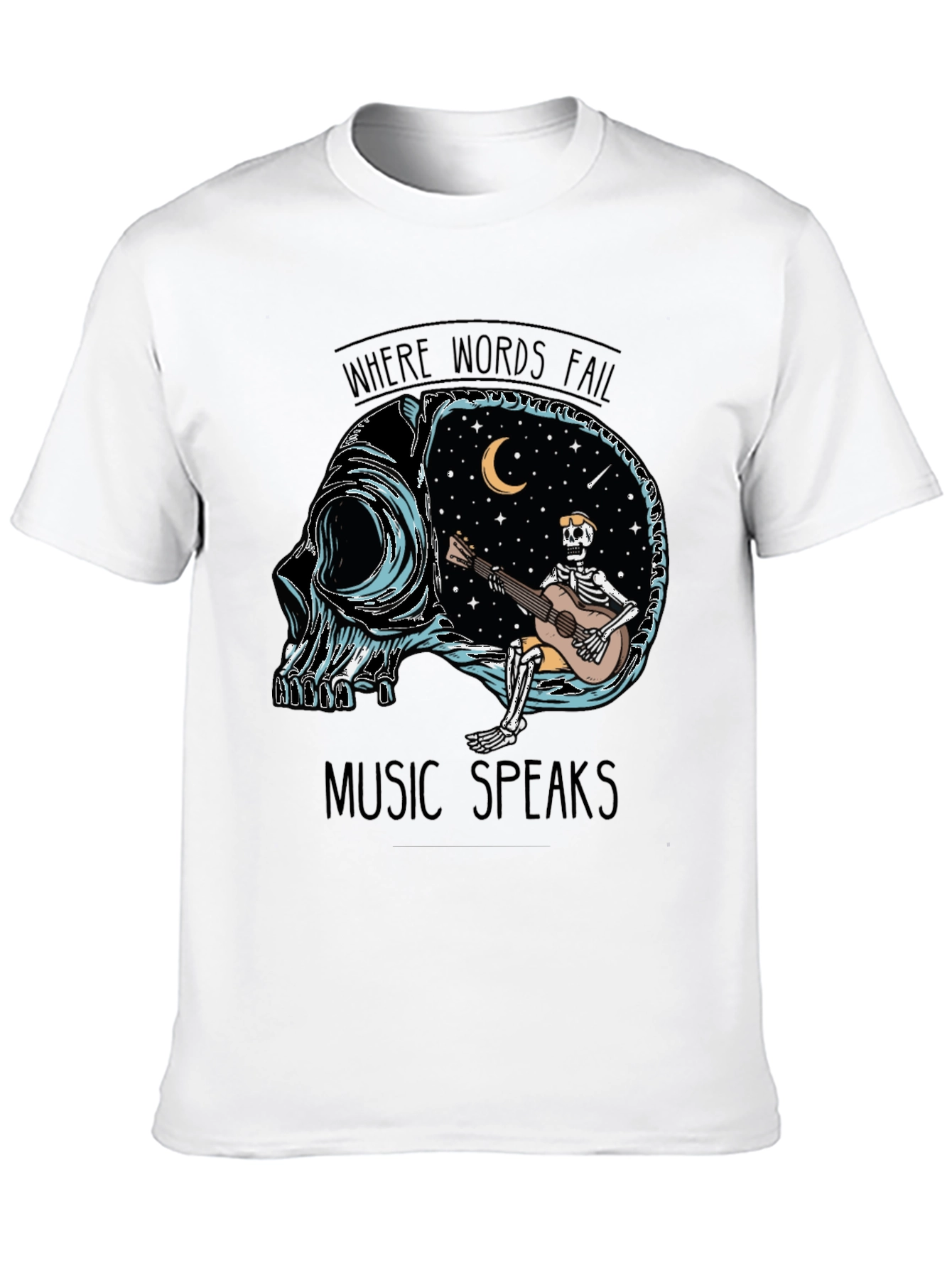 Music Speaks T-Shirt - Skull Guitar Skeleton