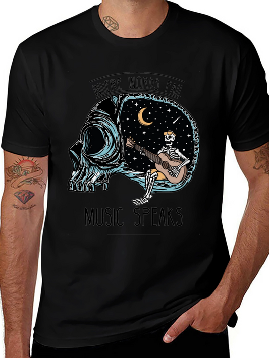 Music Speaks T-Shirt - Skull Guitar Skeleton