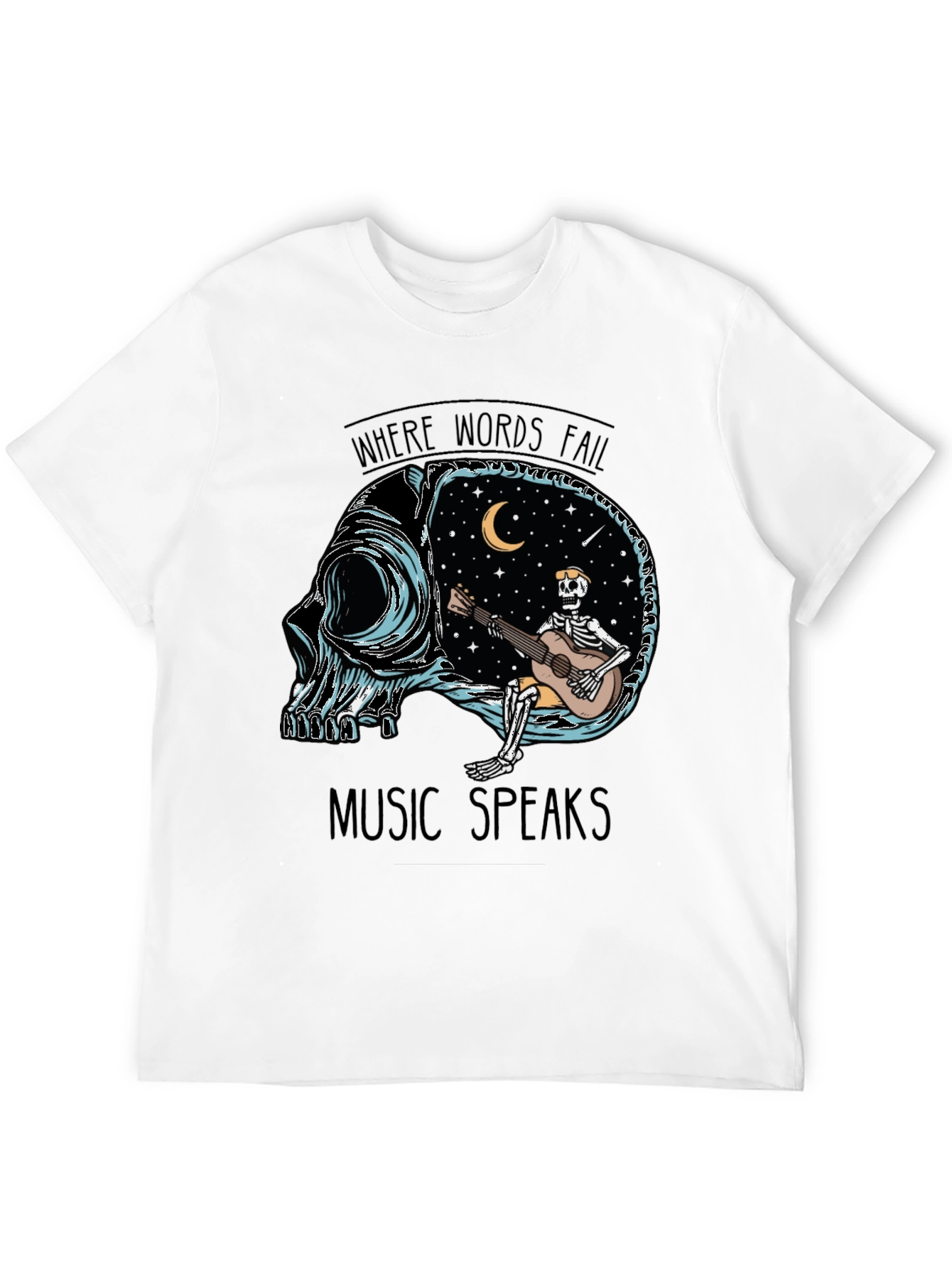 Music Speaks T-Shirt - Skull Guitar Skeleton