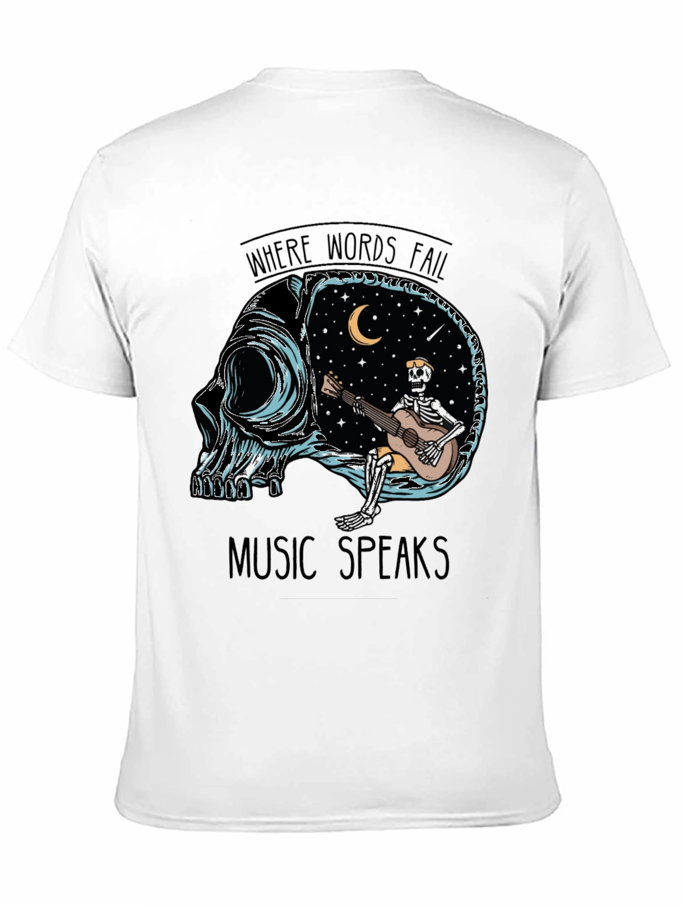 Music Speaks T-Shirt - Skull Guitar Skeleton