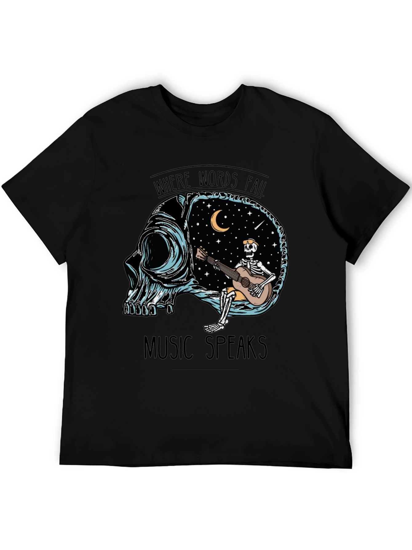 Music Speaks T-Shirt - Skull Guitar Skeleton