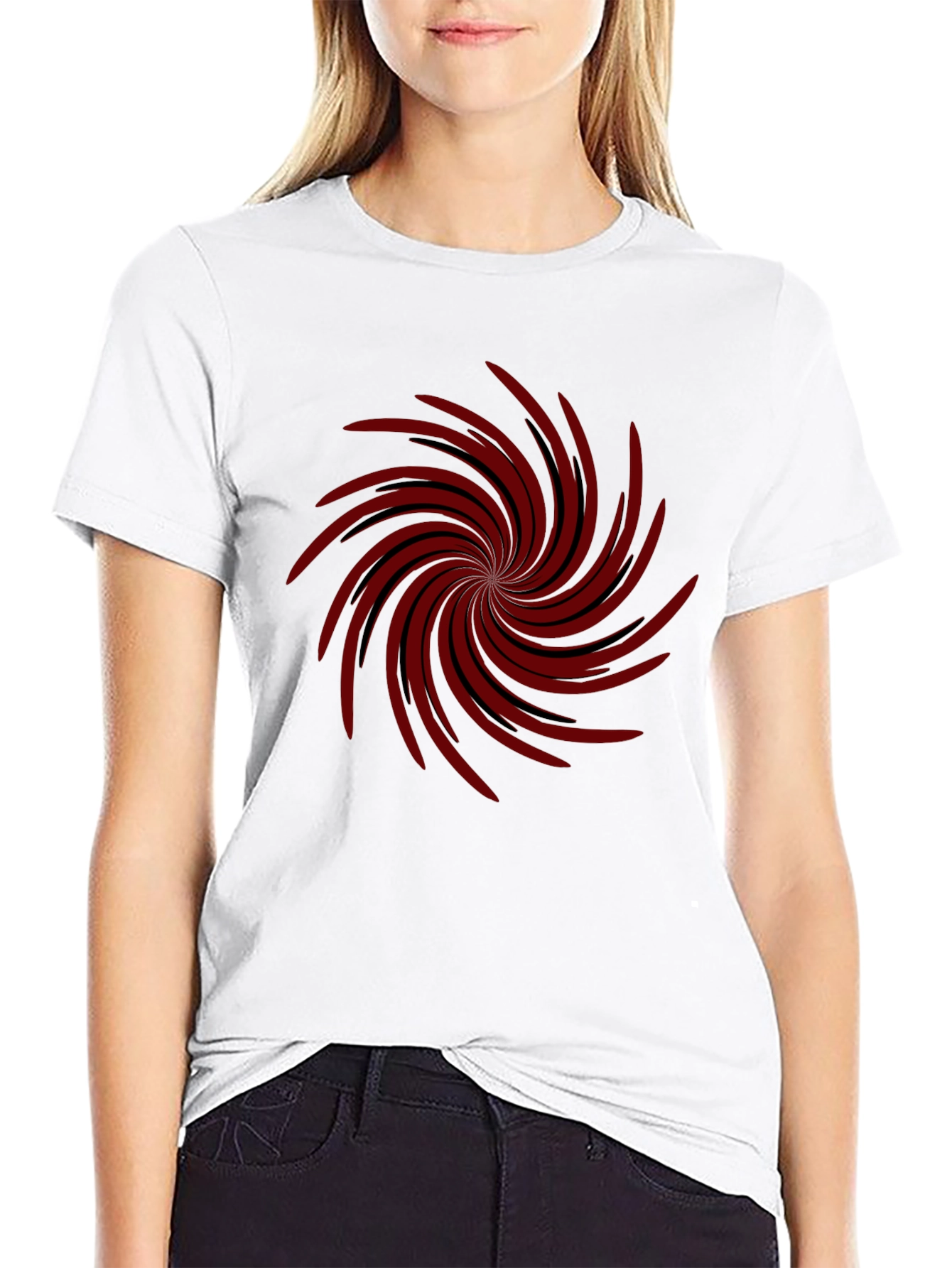 Mens Black T-shirt with Red Spiral Design