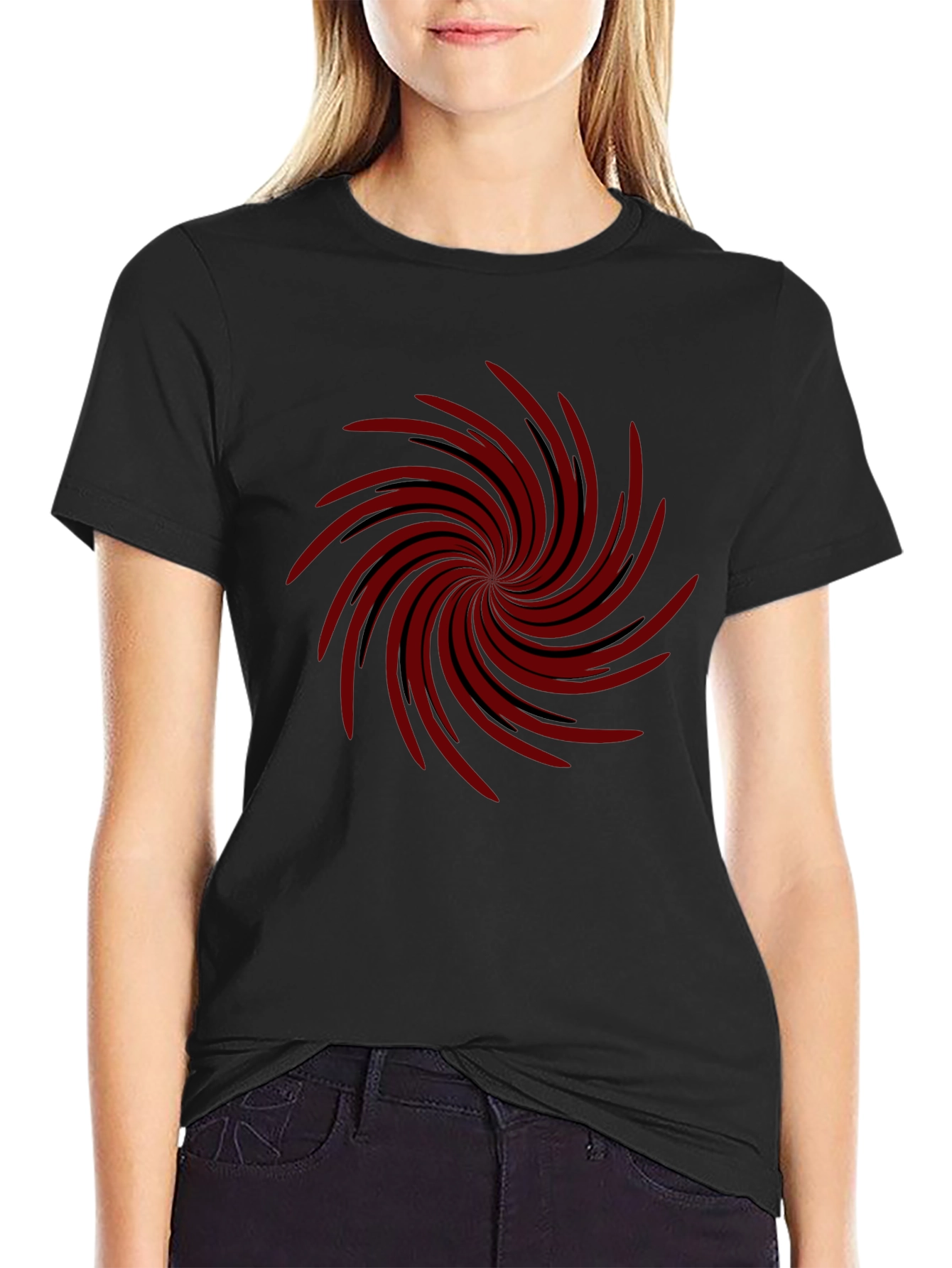 Mens Black T-shirt with Red Spiral Design