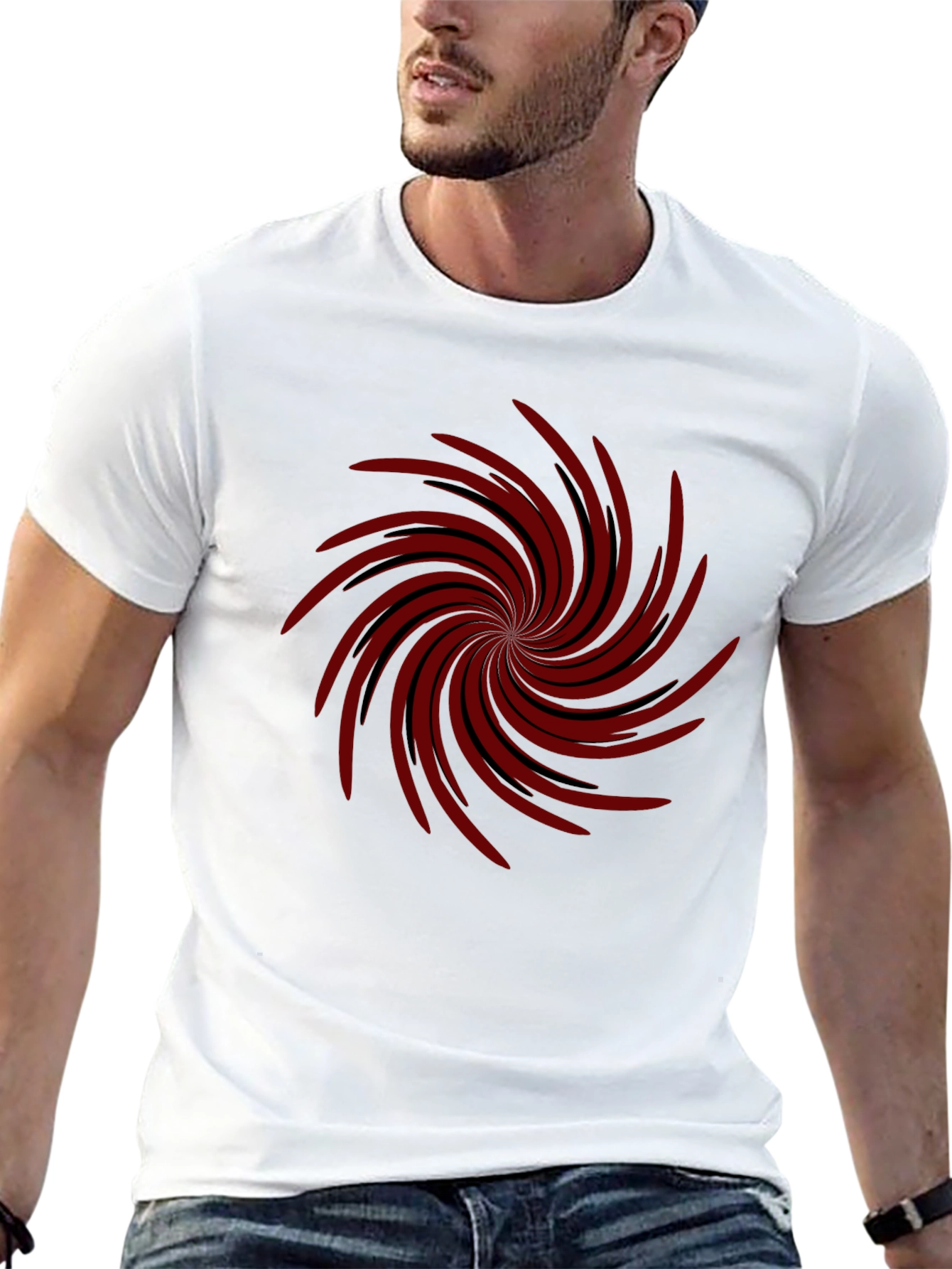 Mens Black T-shirt with Red Spiral Design
