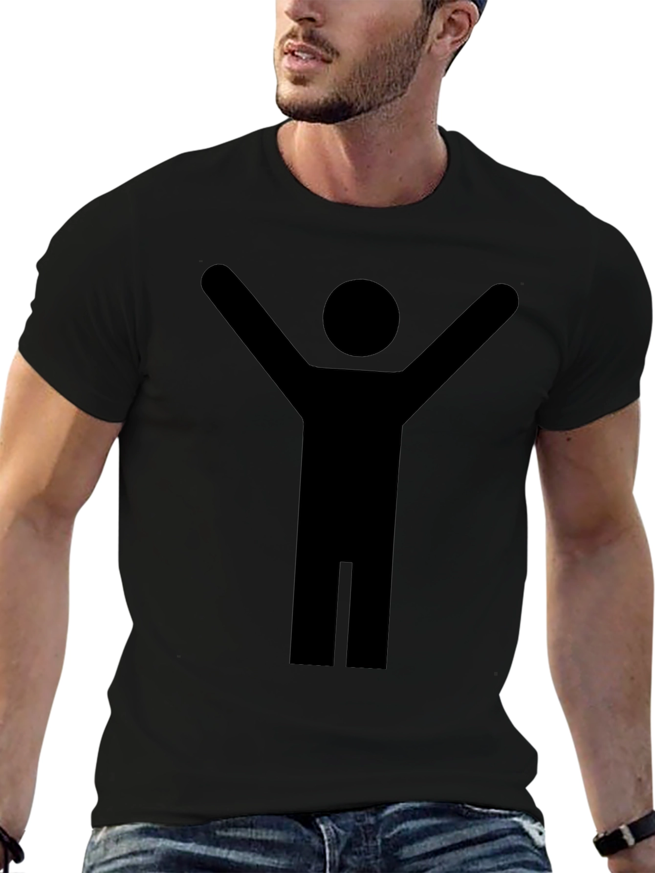 Stick Figure Celebration Black T-Shirt