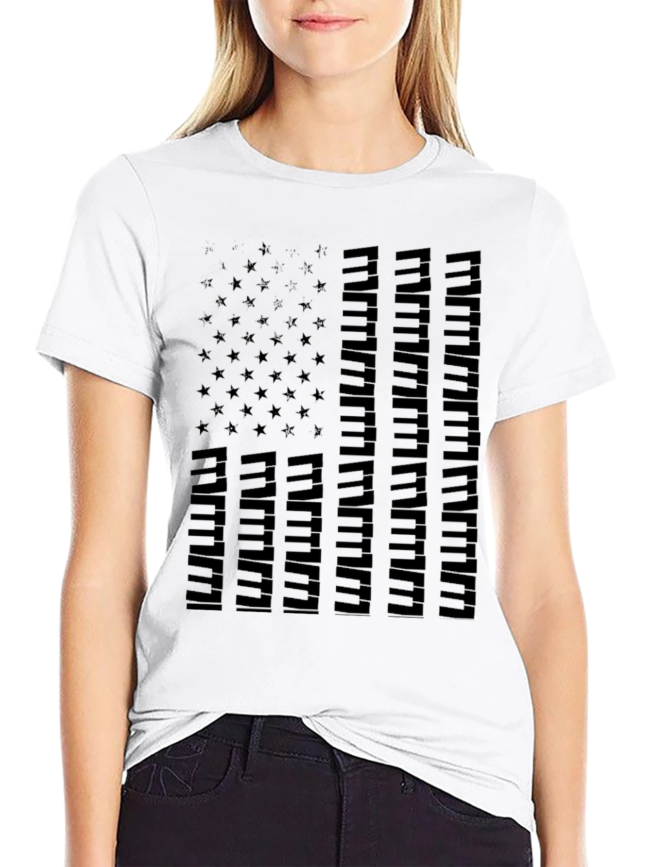 Piano Keys USA Flag Graphic Tee - Black
