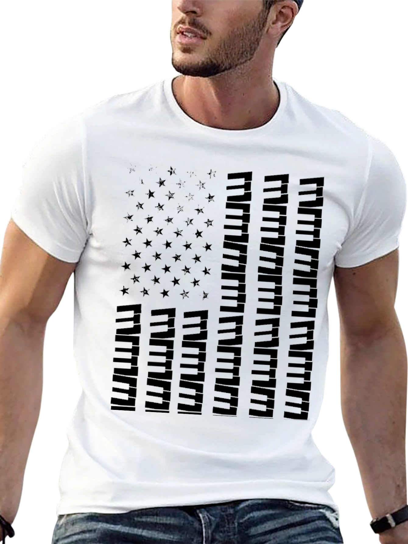 Piano Keys USA Flag Graphic Tee - Black